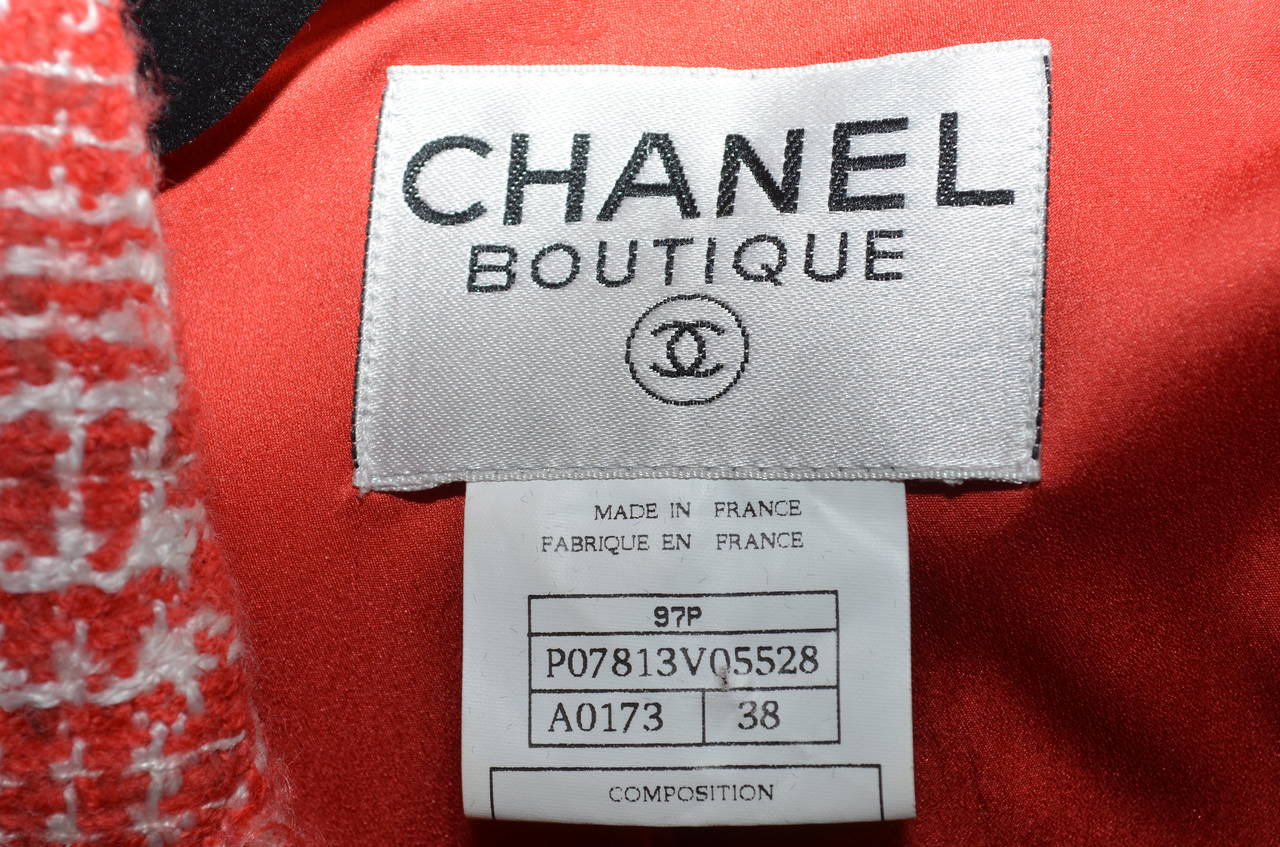 Women's Chanel Red 1997 P Summer Coral Orange Tweed Button Blazer Jacket