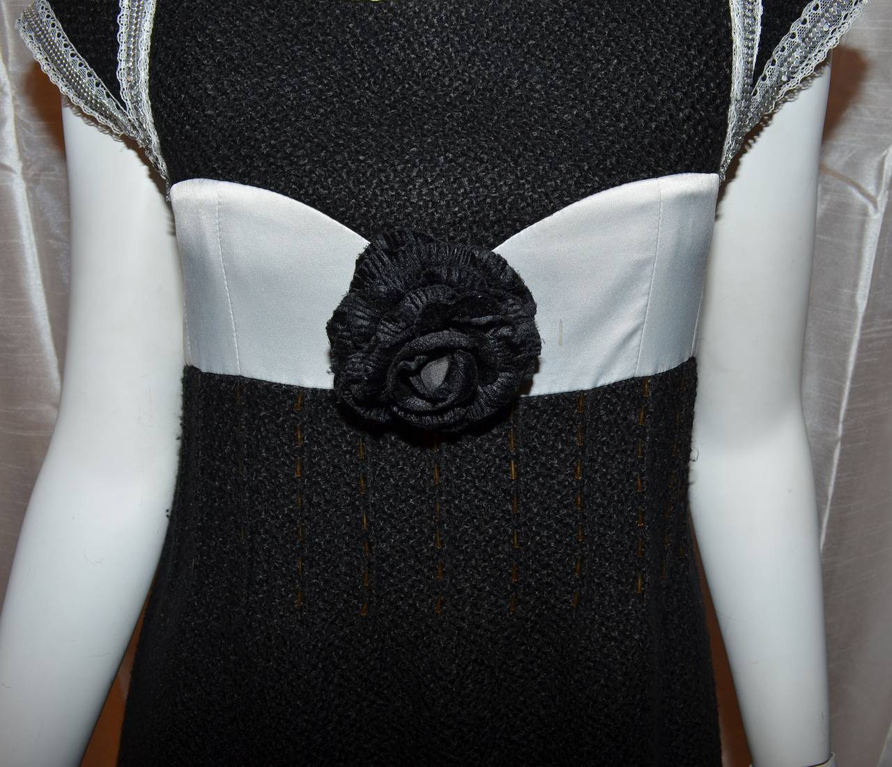 Women's Chanel Vintage 1980s Black Tweed Beaded Detail Dress
