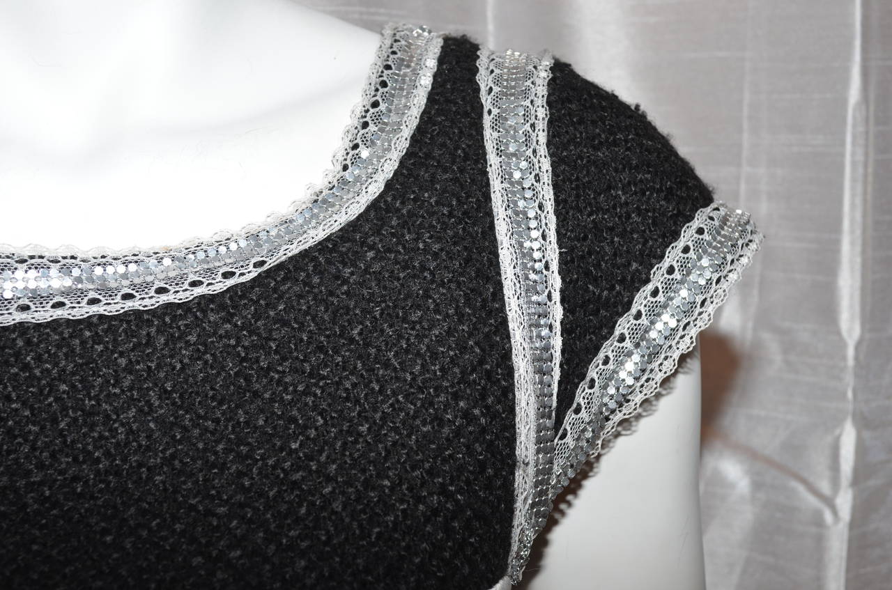 Chanel Vintage 1980s Black Tweed Beaded Detail Dress 1