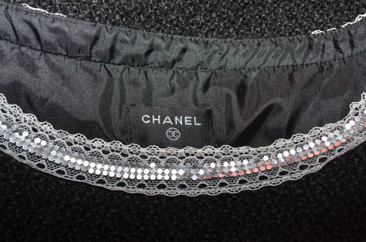 Chanel Vintage 1980s Black Tweed Beaded Detail Dress 2