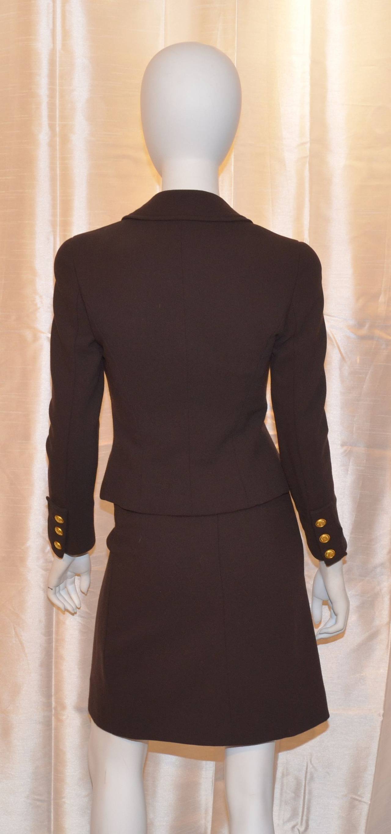 Black Chanel 1996 Vintage Brown Wool Ensemble Skirt Suit