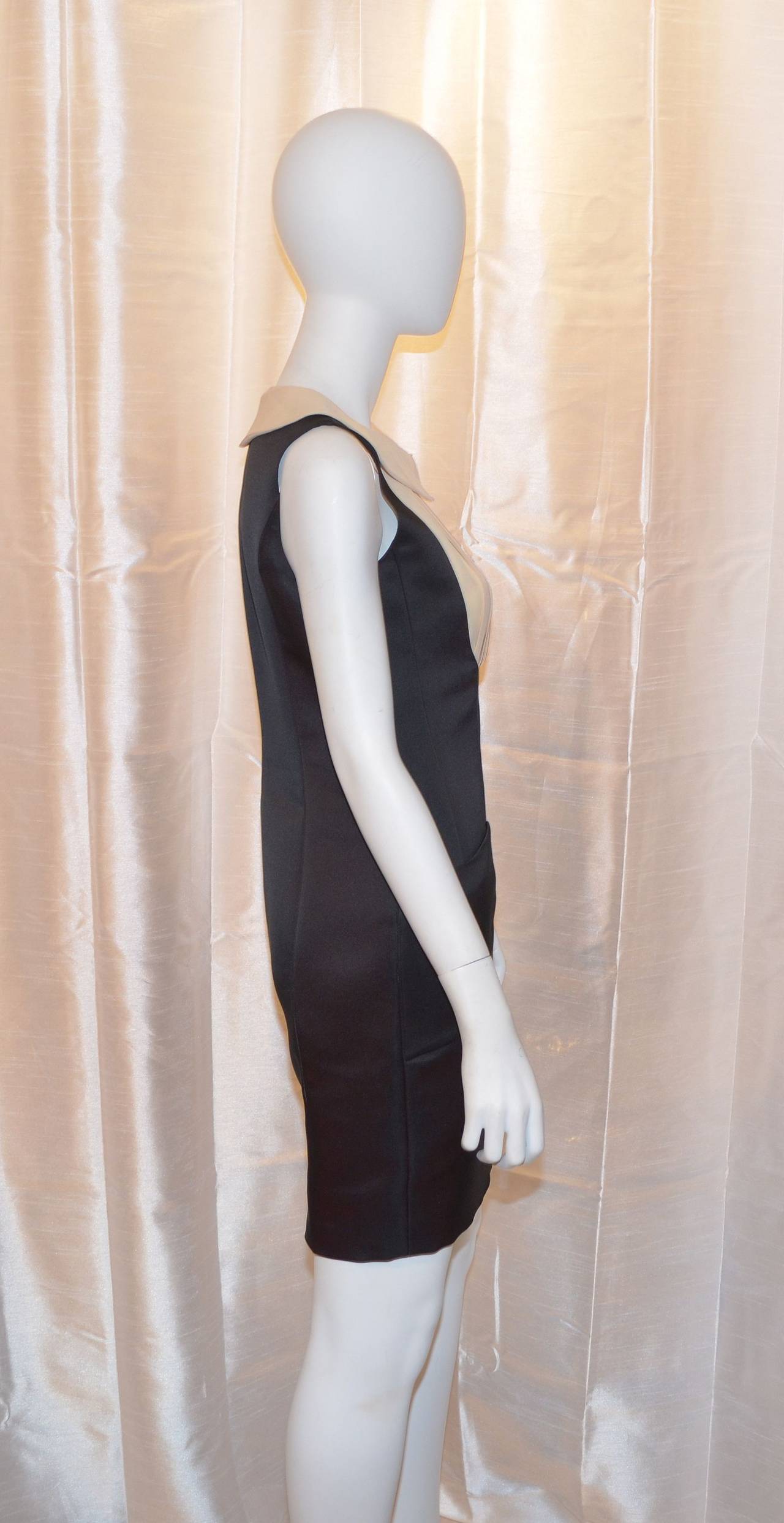 Chanel 2008 Fall RTW Black Silk Satin Dress Pleated Bib Collar For Sale ...