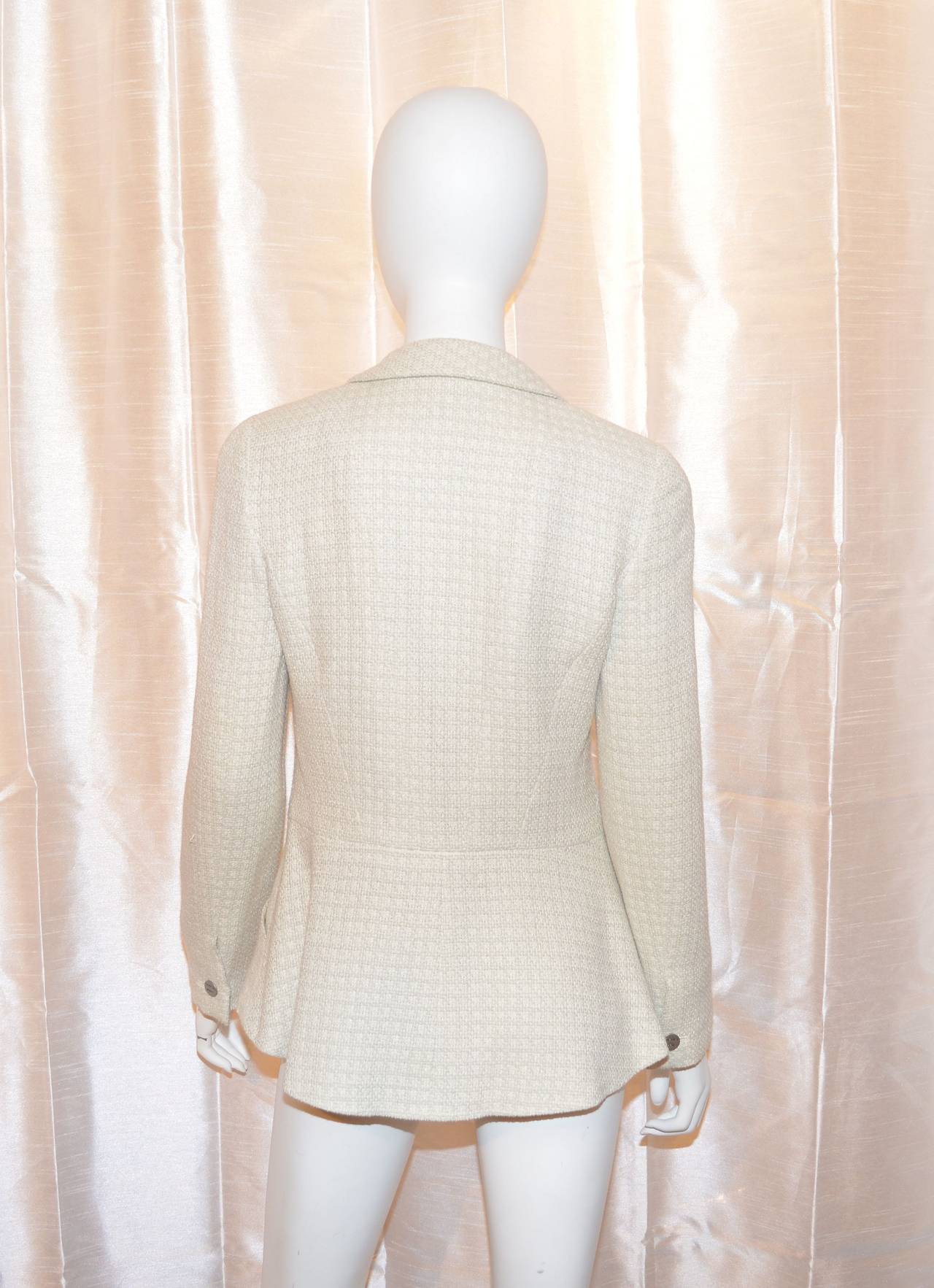 Gray Chanel 2000 C Neutral White Grey Tweed Knit Blazer