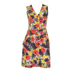 Chanel 1997 P Floral Summer Hues Print Denim Graffiti Dress