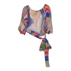 Chanel 2006 Spring RTW MultiColor Peasant Blouse Print Top