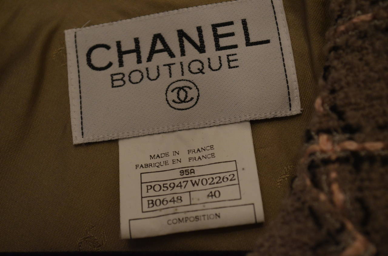 Women's Chanel 1995 A Olive Taupe Tweed Jacket