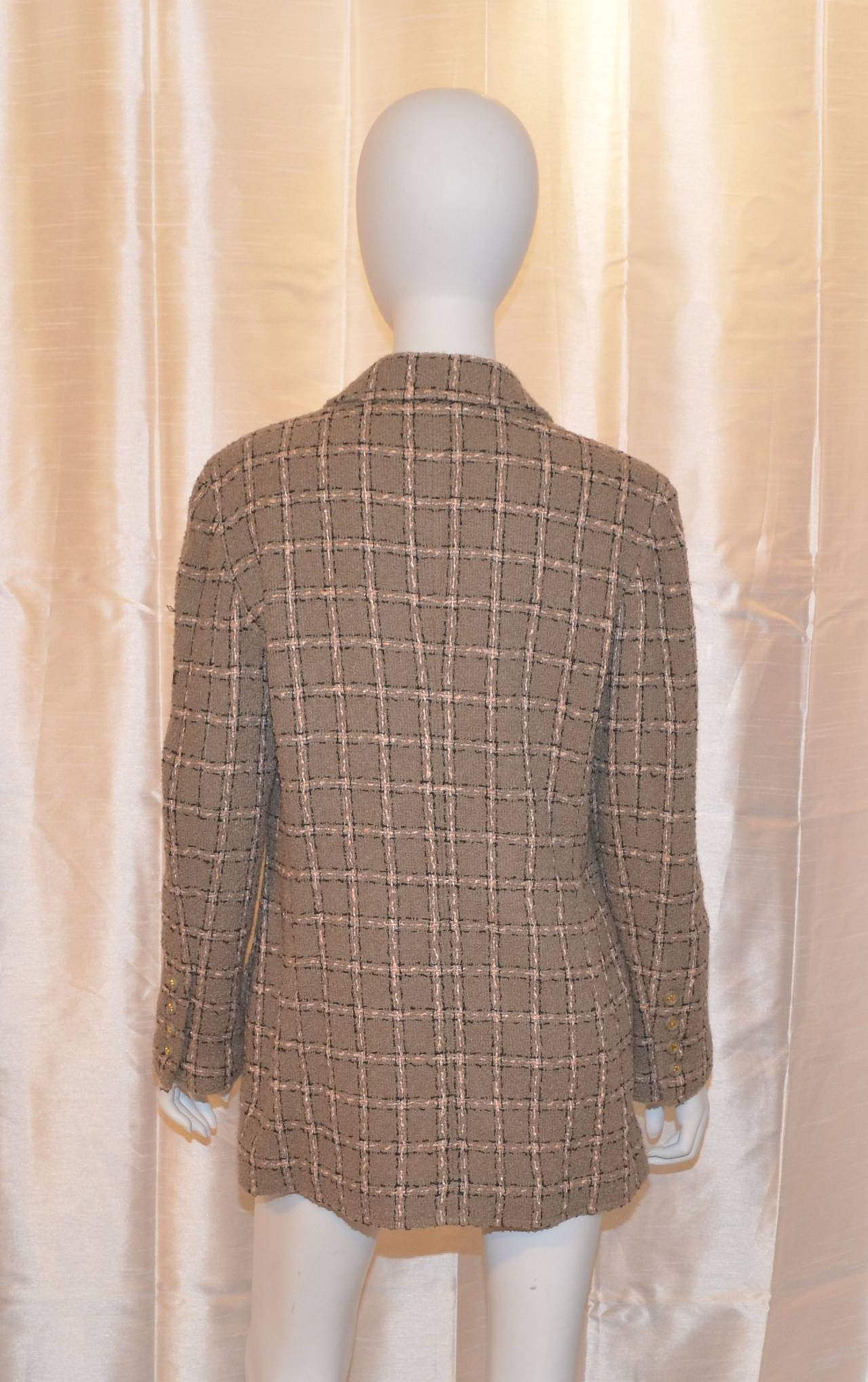 Brown Chanel 1995 A Olive Taupe Tweed Jacket