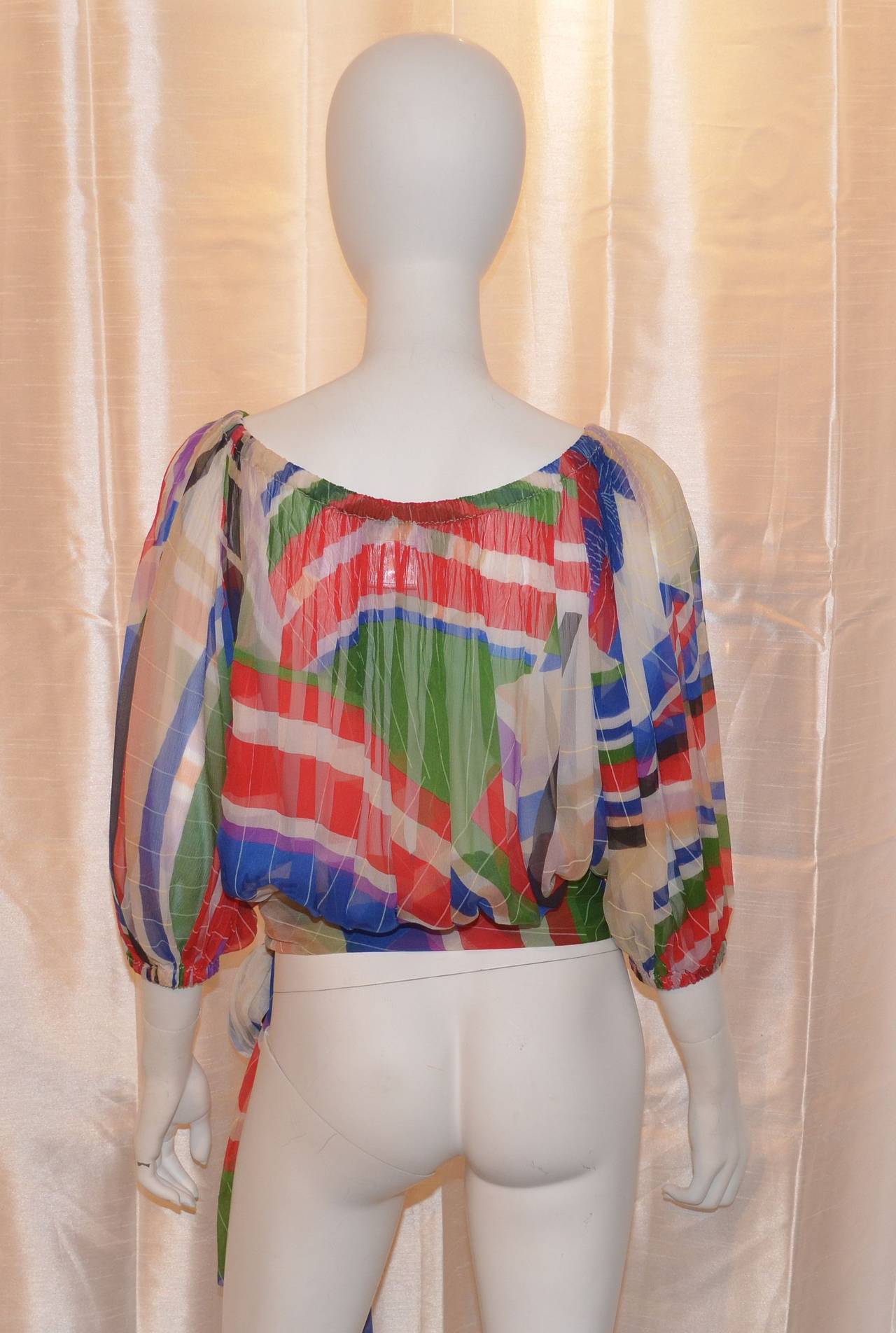 Chanel 2006 Spring RTW MultiColor Peasant Blouse Print Top In Excellent Condition In Carmel, CA