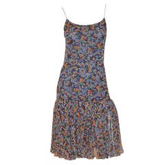 Vintage Chanel circa 1980s Print Drop Waist Chiffon Dress