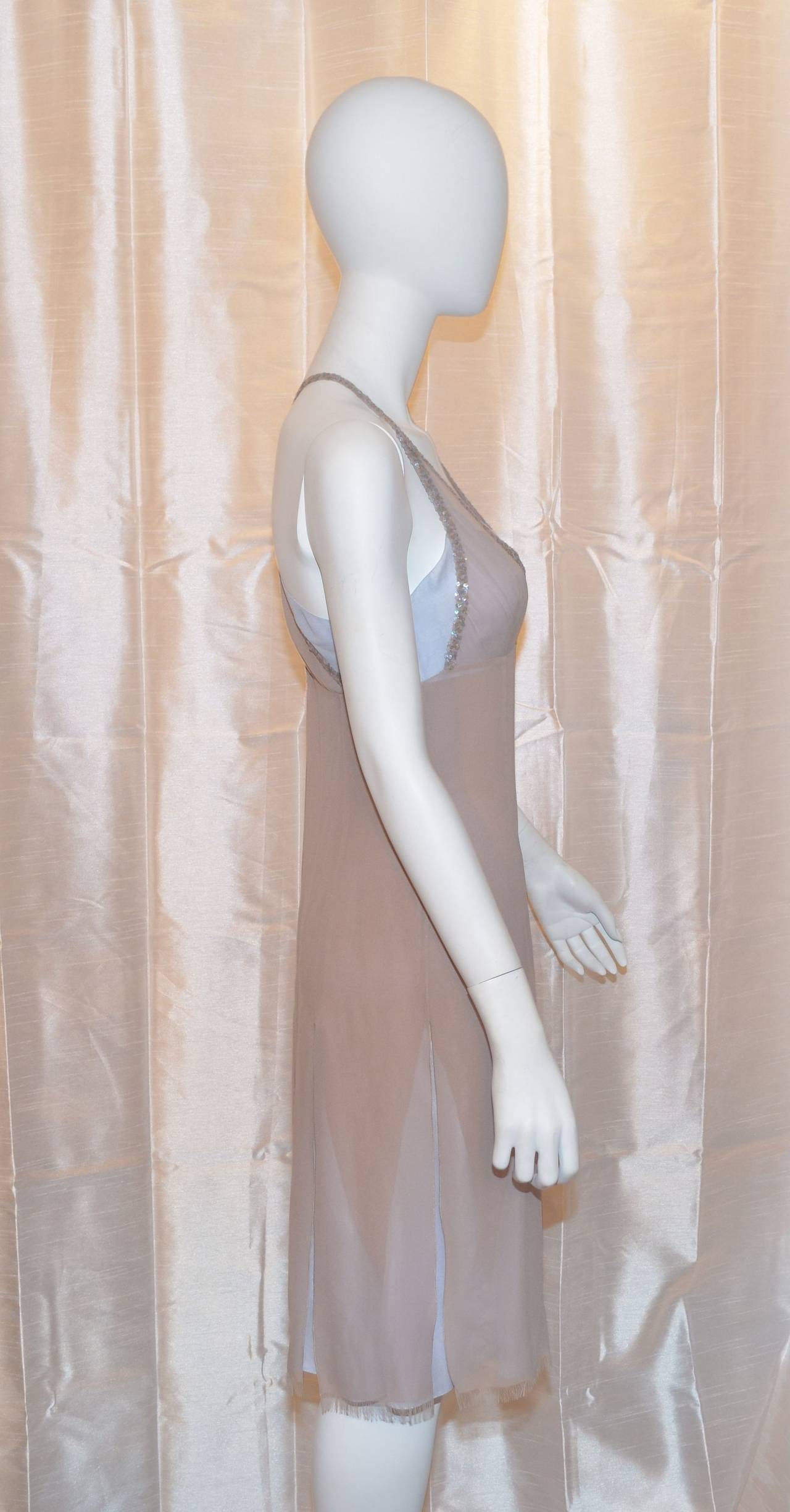 Brown Chanel 2004 Spring Collection Silk Chiffon Sequin Dress w/ Shawl