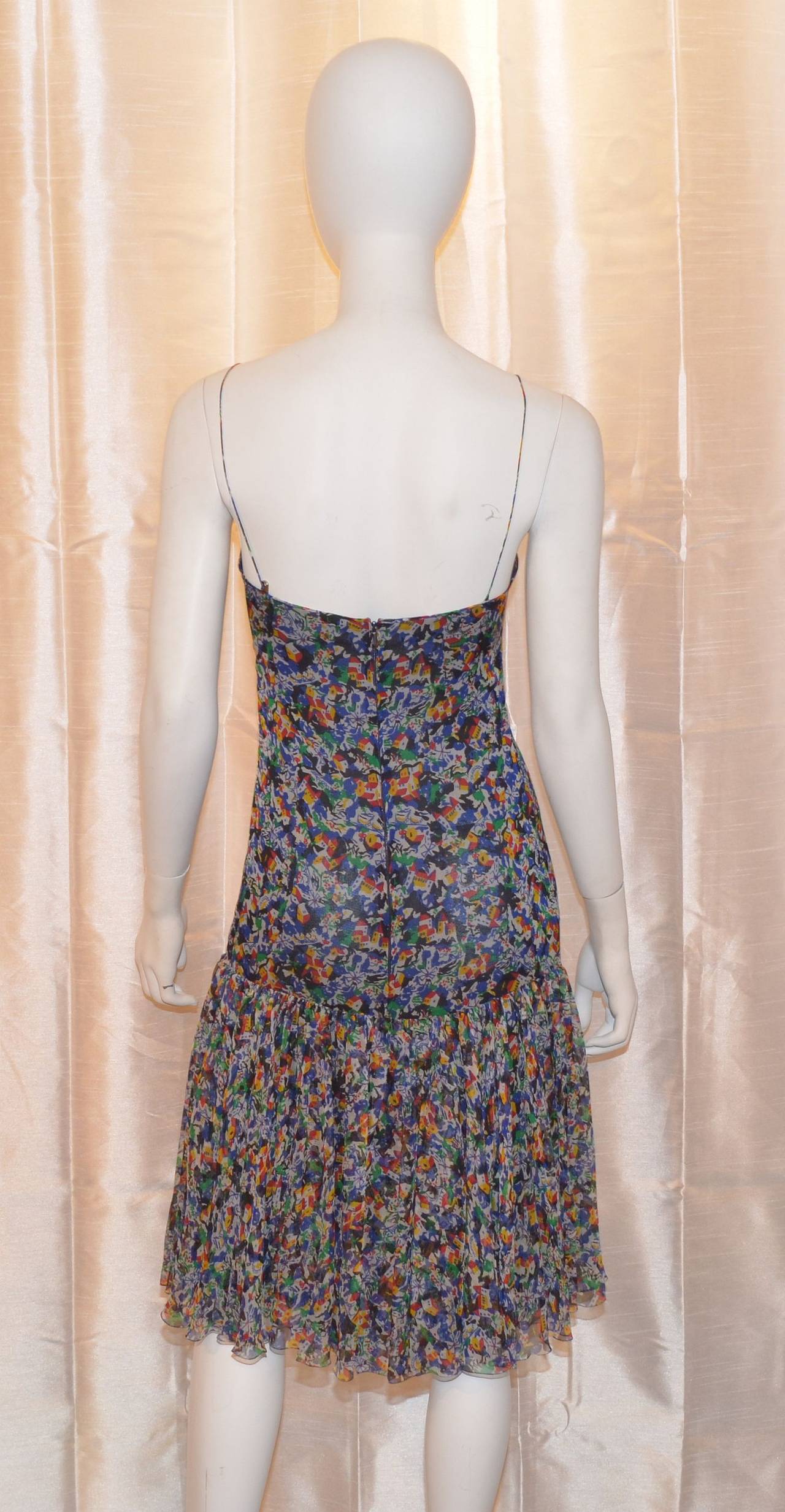 Gray Chanel circa 1980s Print Drop Waist Chiffon Dress