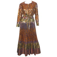 Vintage 1970s Lanvin Lamé Pleated Dress Evening Gown