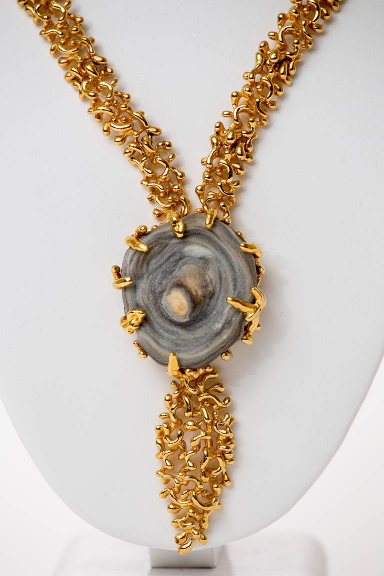 Panetta Vintage Modernist Necklace & Bracelet With Drusy Agate In Excellent Condition In Carmel, CA