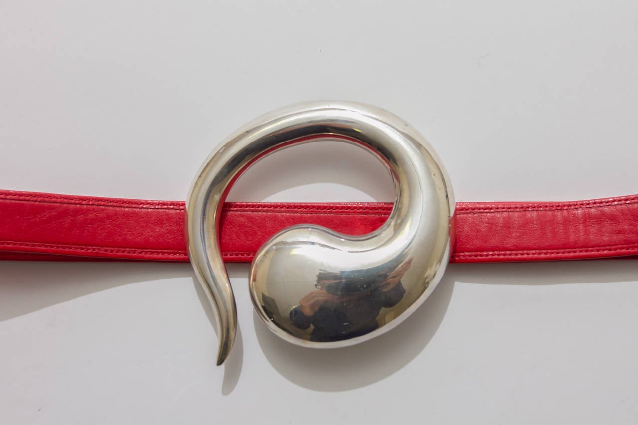 Brown Elsa Peretti for Tiffany Sterling Silver Belt with Both Red and Black Straps