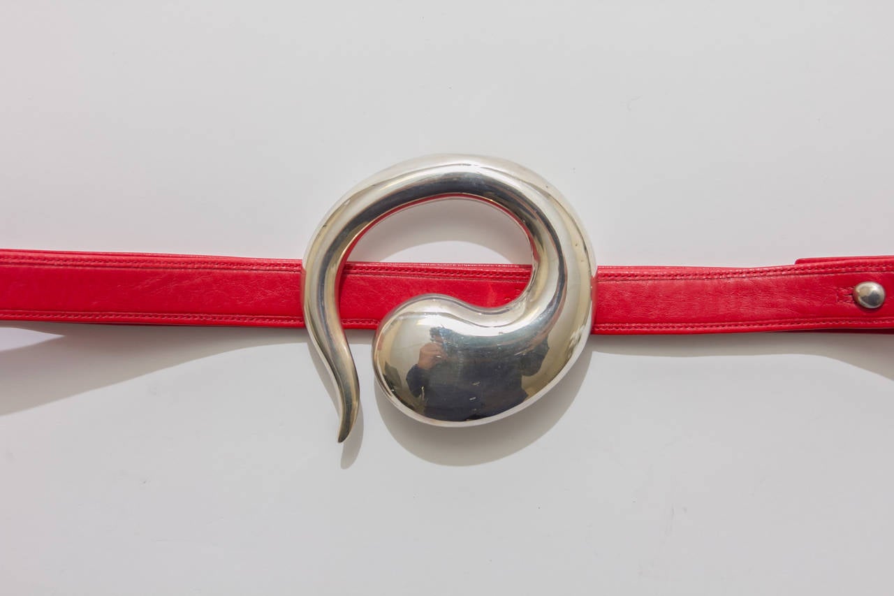 Elsa Peretti for Tiffany Sterling Silver Belt with Both Red and Black Straps In Good Condition In Carmel, CA