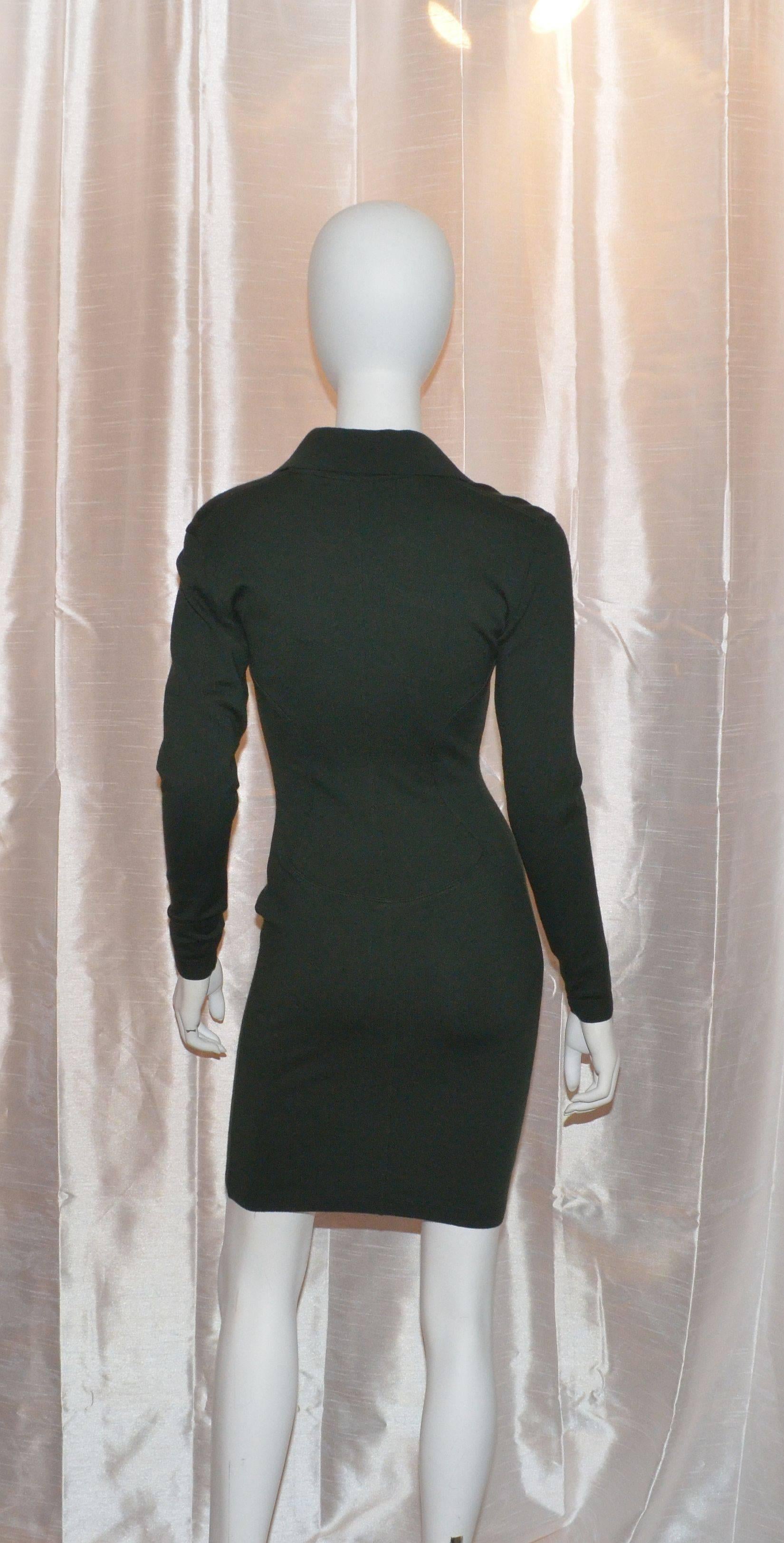 Black Alaïa Vintage Forest Green Wool Knit Long-Sleeve Dress