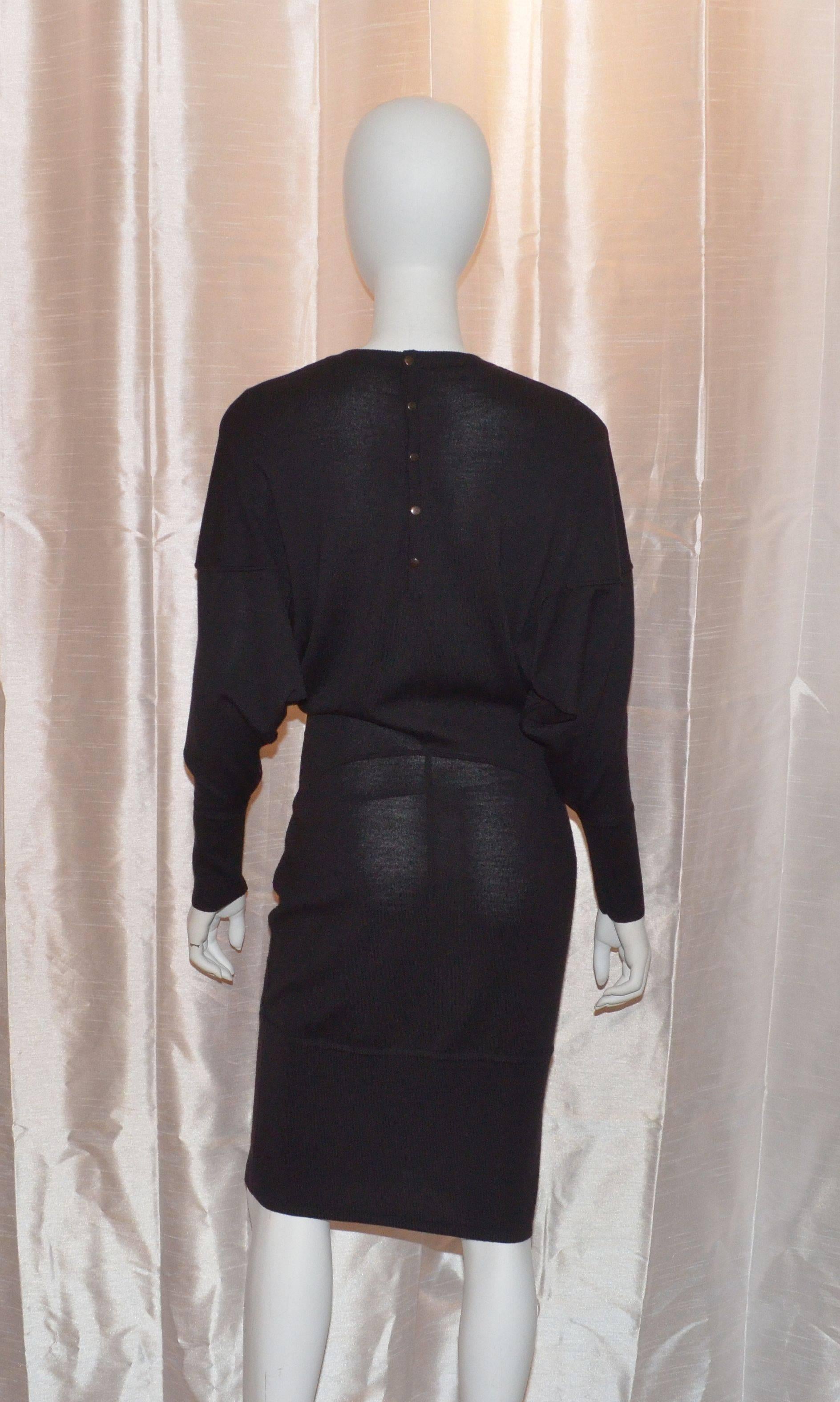 Vintage Alaia Black Wool Knit Dolman Sleeve Dress In Excellent Condition In Carmel, CA