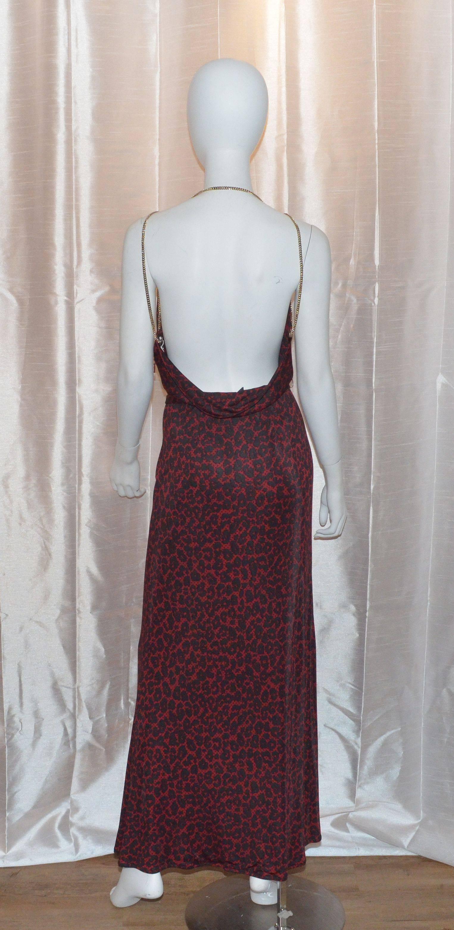 Gucci 2006 Fall RTW Jersey Animal Print Dress with Chains  In Excellent Condition In Carmel, CA
