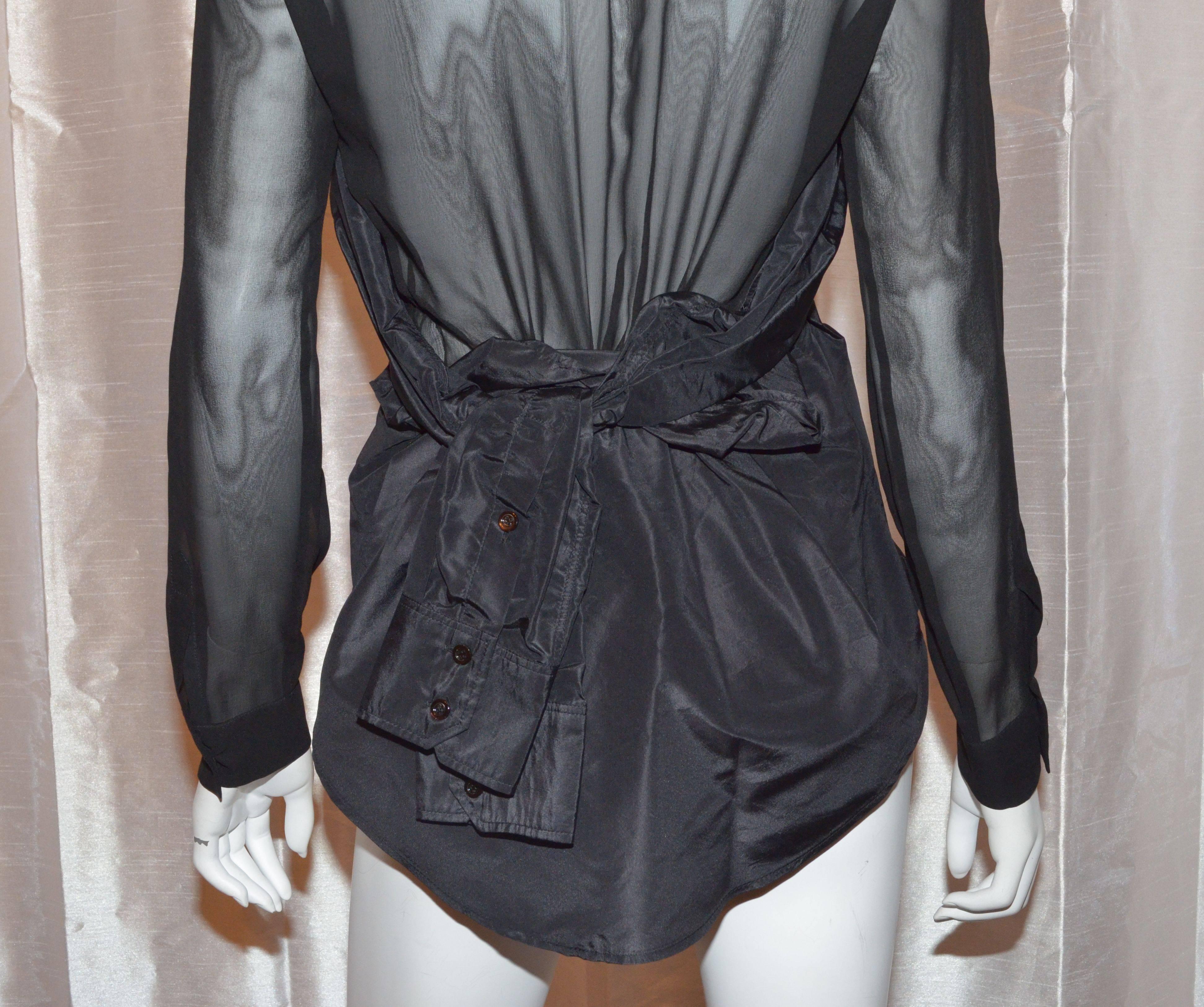 Moschino Silk Chiffon Blouse with Sleeves That Tie at the Waist In Excellent Condition In Carmel, CA