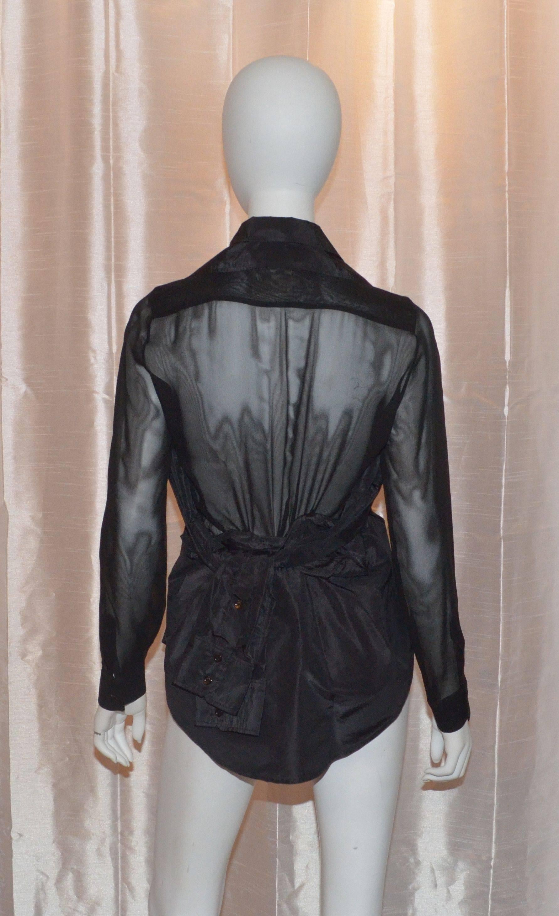 Black Moschino Silk Chiffon Blouse with Sleeves That Tie at the Waist