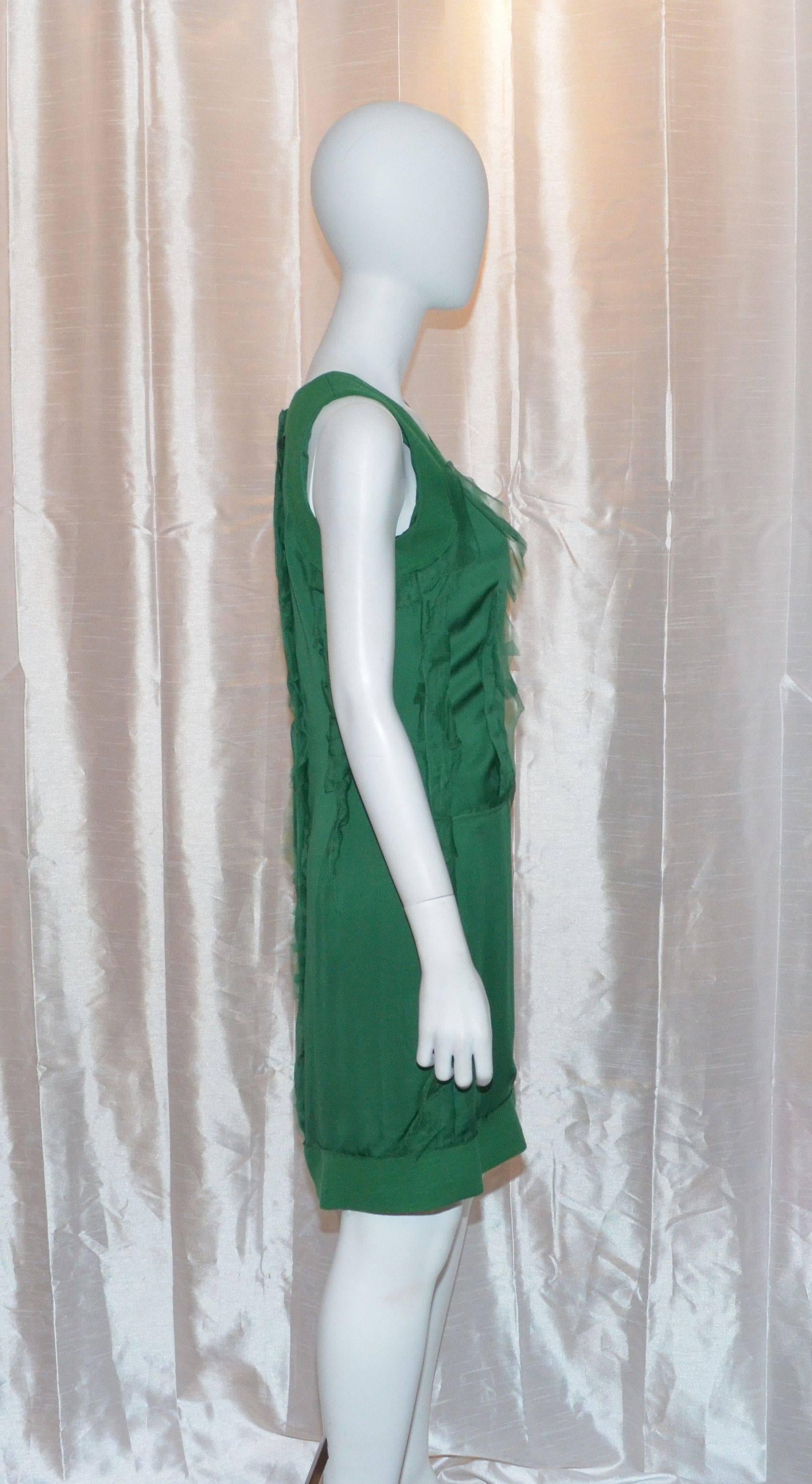 Blue Lanvin 2008 Wool Silk Chiffon Ruffle Dress
