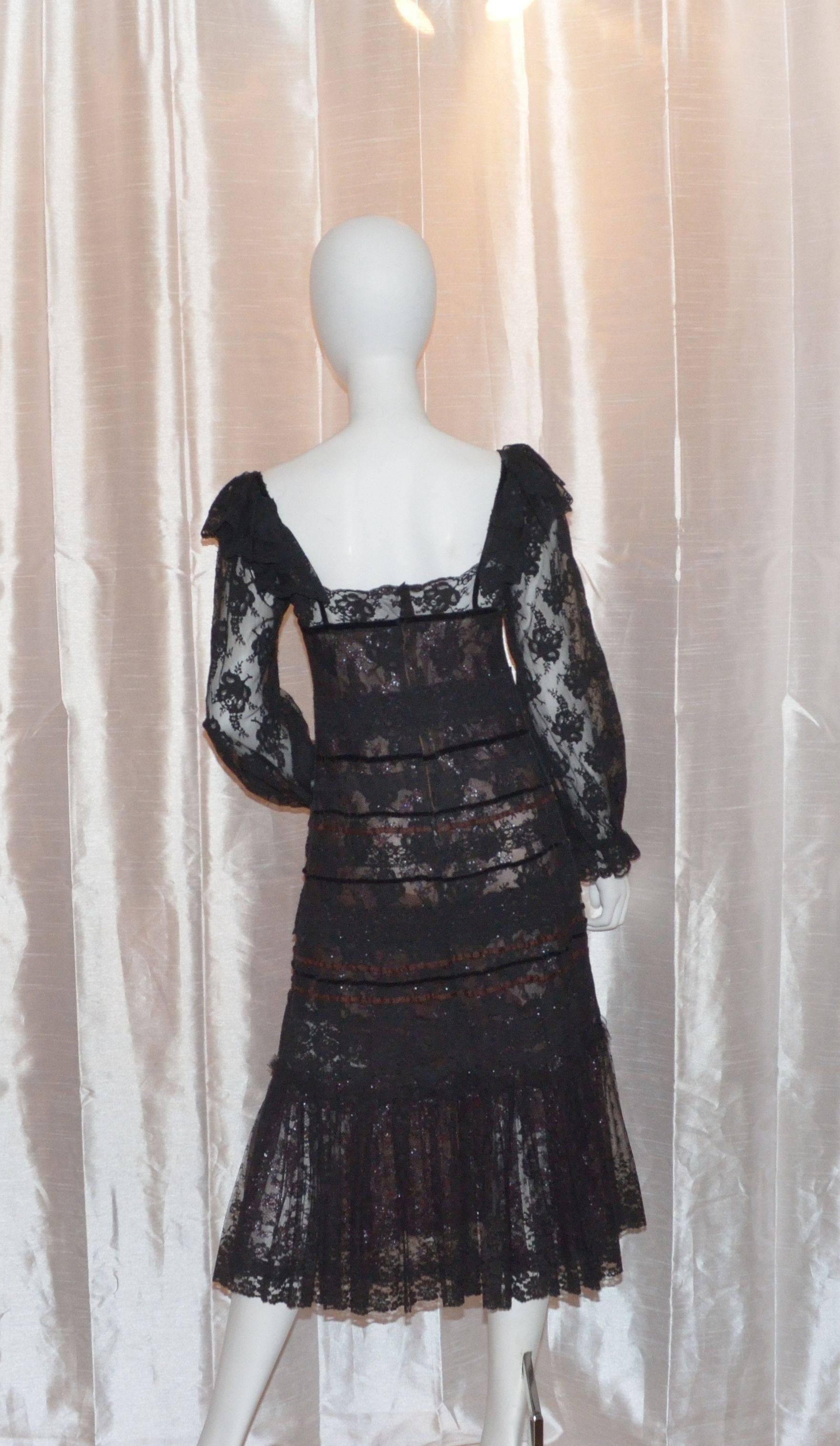 Black Giorgio Sant Angelo 1970s Layered Lace Dress For Sale