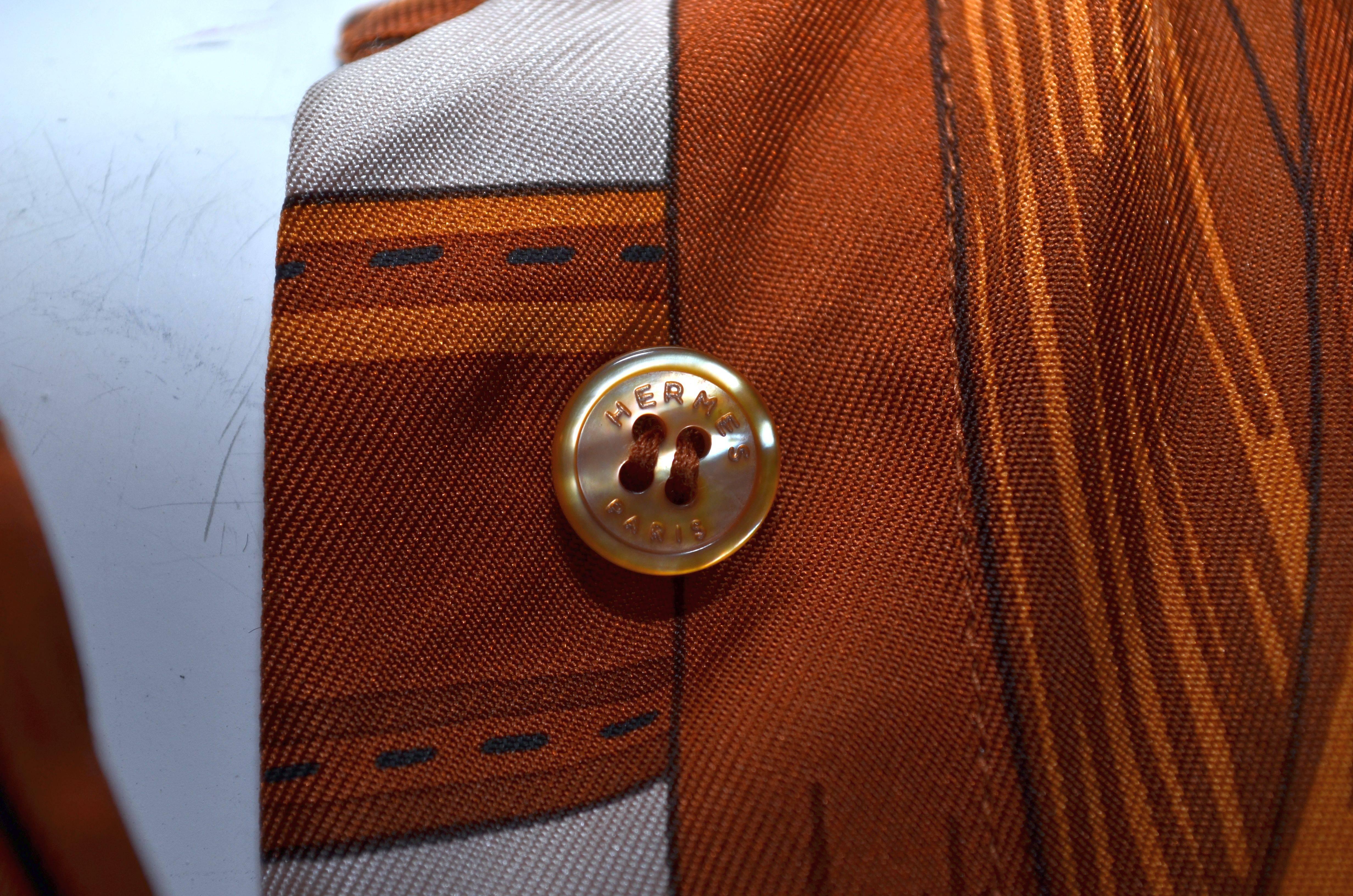 Hermes Paris Silk Equestrian Print Button Up Blouse 1