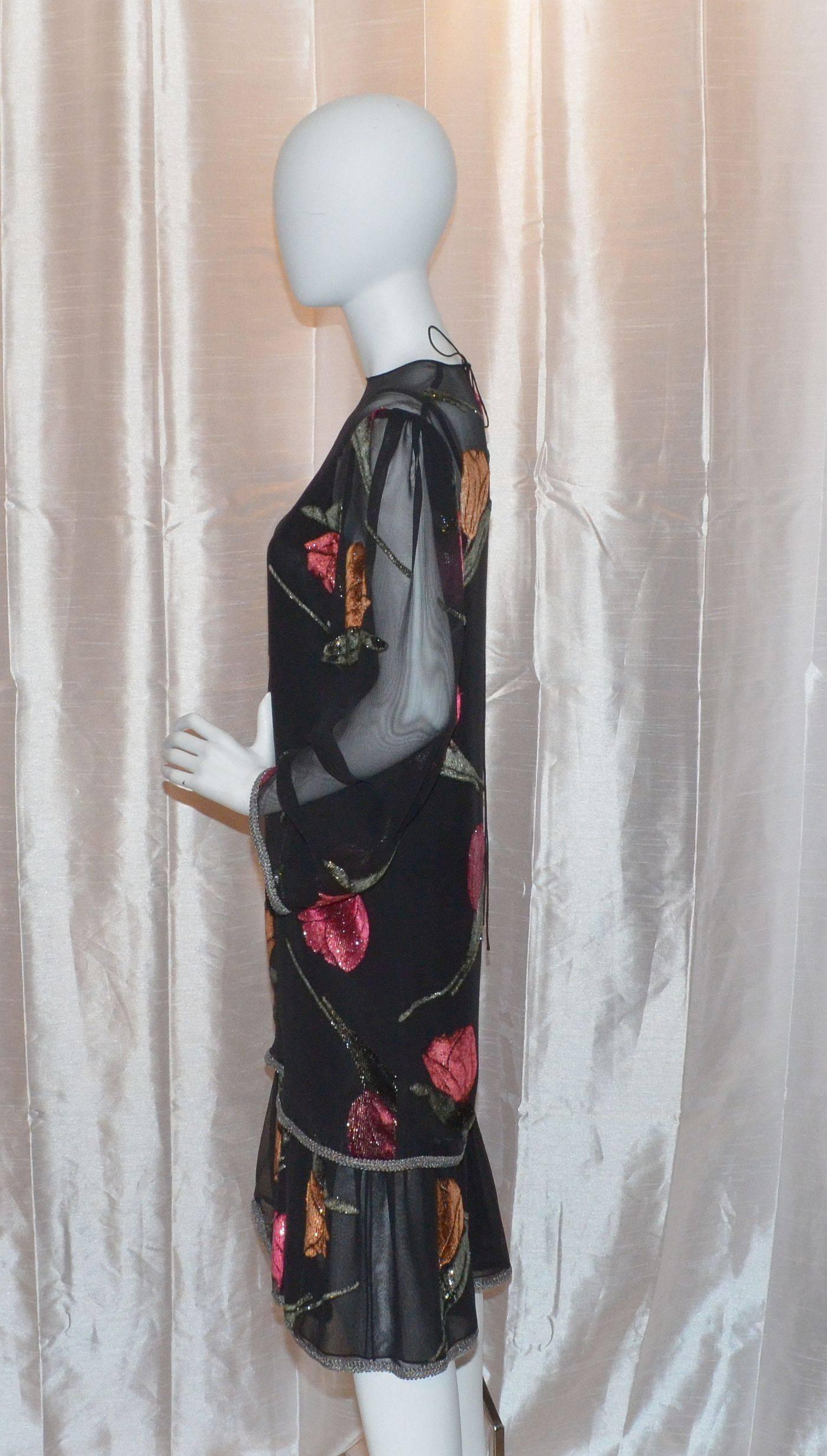 Black Pauline Trigere Cut Velvet Silk Chiffon Dress For Sale