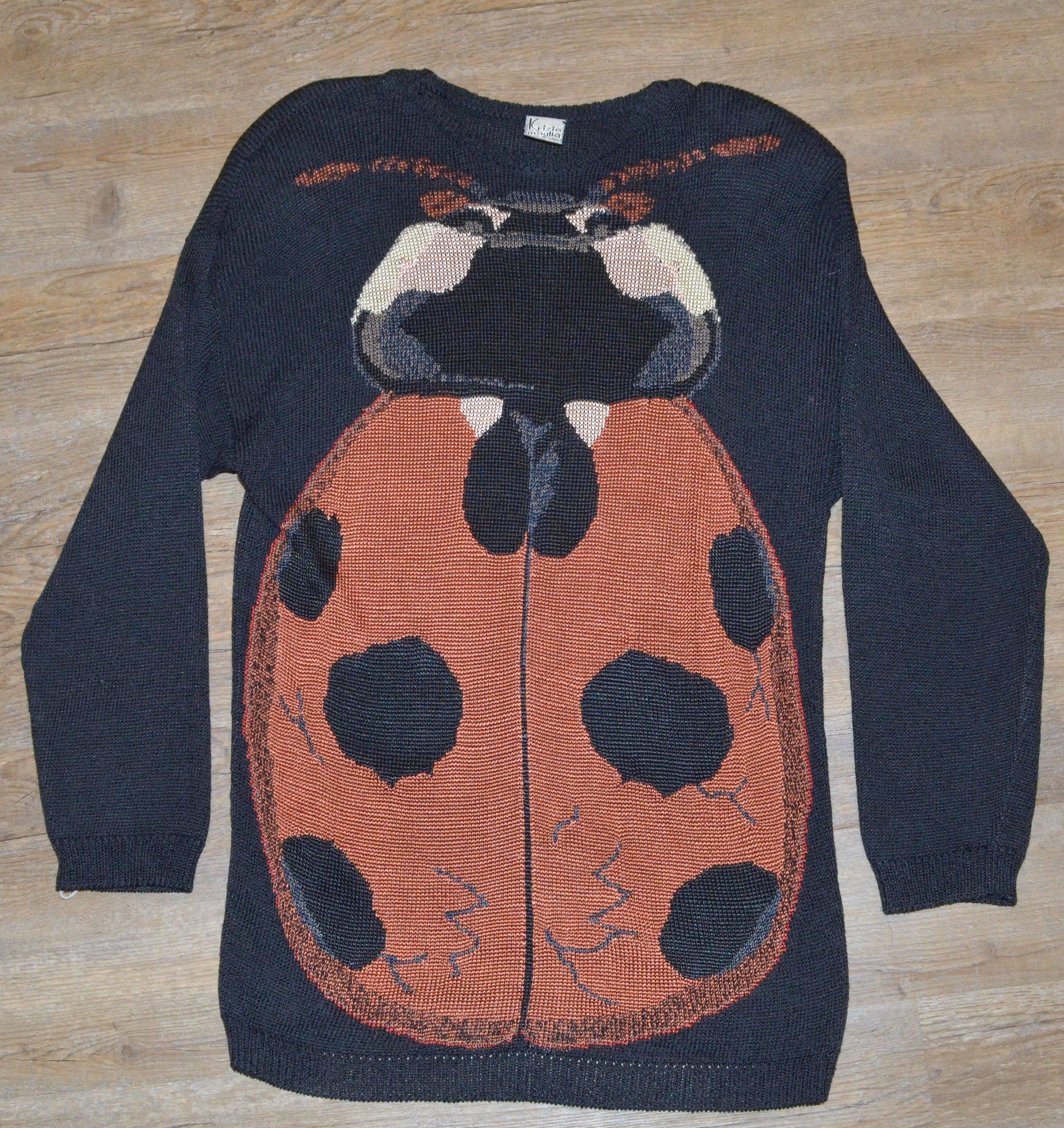 Krizia Maglia Vintage Knit Ladybug Rayon Sweater In Excellent Condition In Carmel, CA