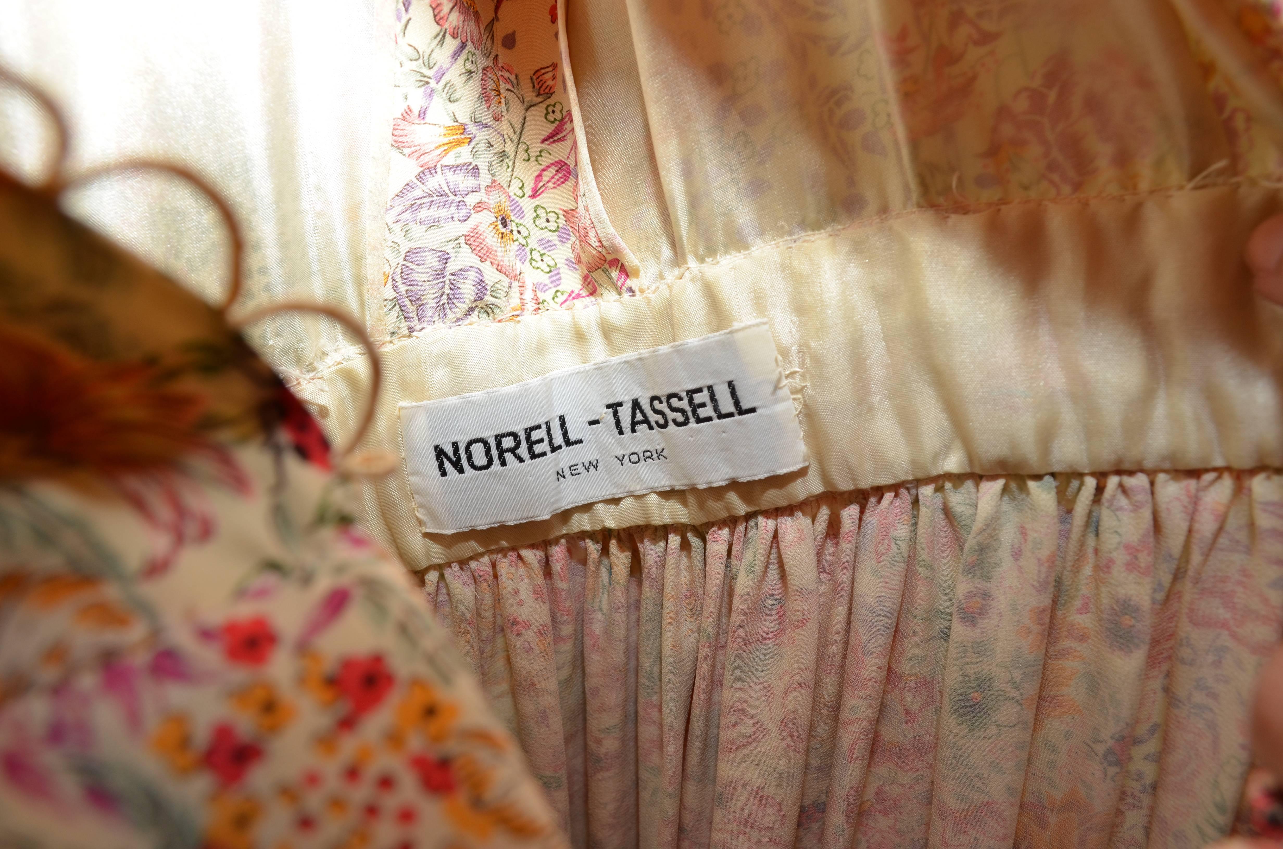 Norell Tassel Floral Dragonfly and Ladybug Midi Dress In Excellent Condition In Carmel, CA