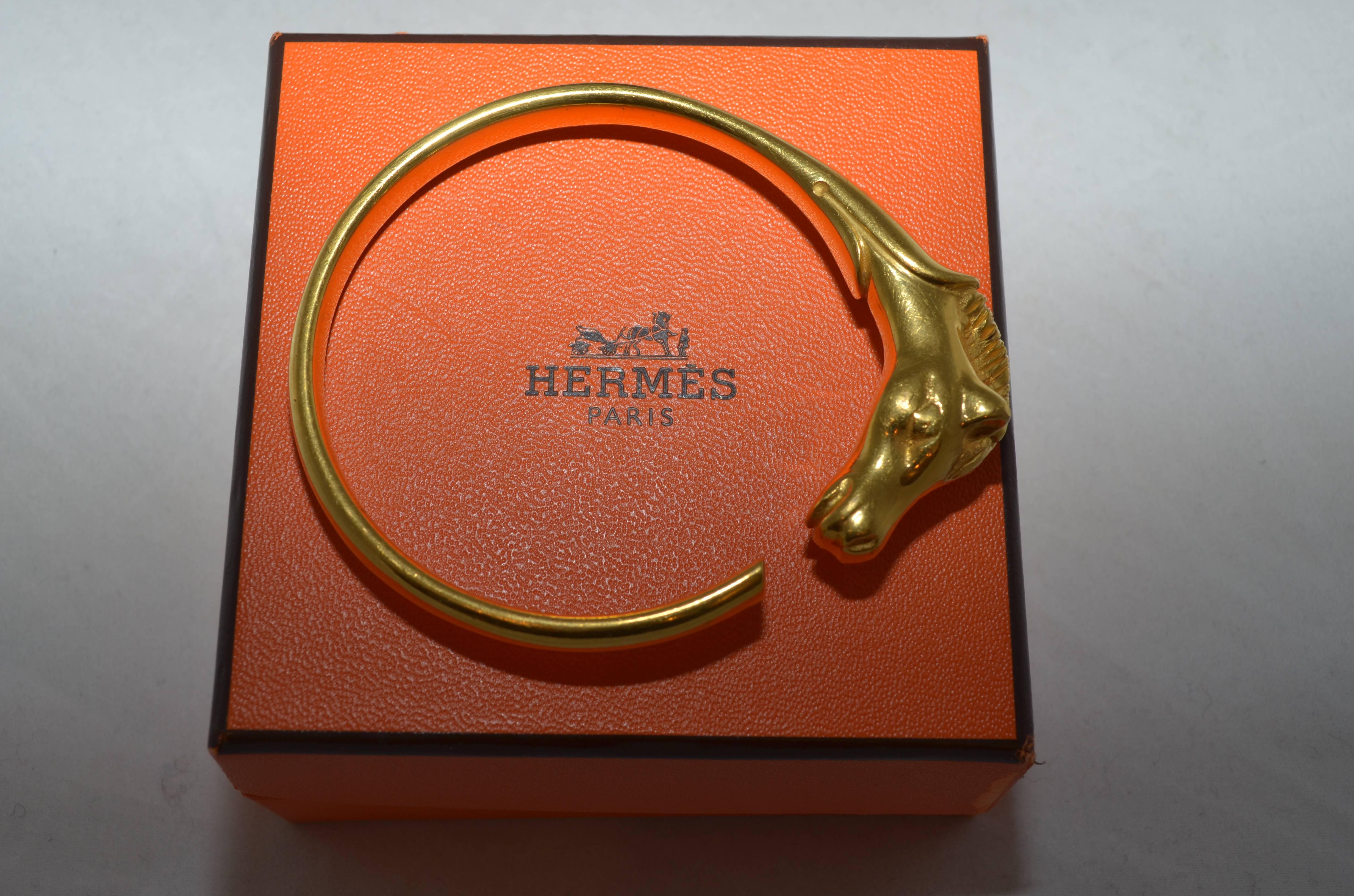 Women's or Men's Hermes Paris Gold Plated Horse Head Bangle 