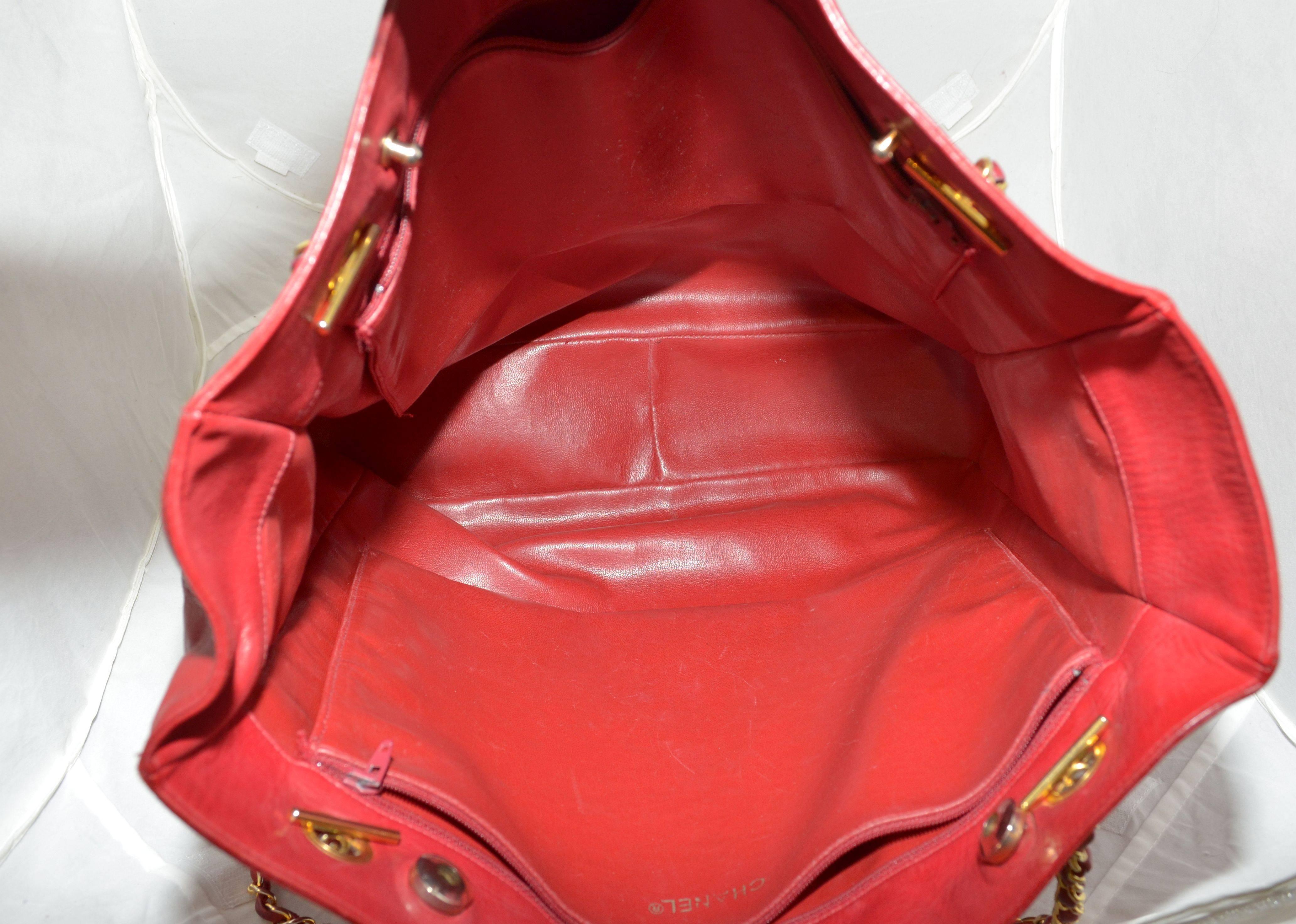 Chanel Red Leather VL Vintage Tote  1
