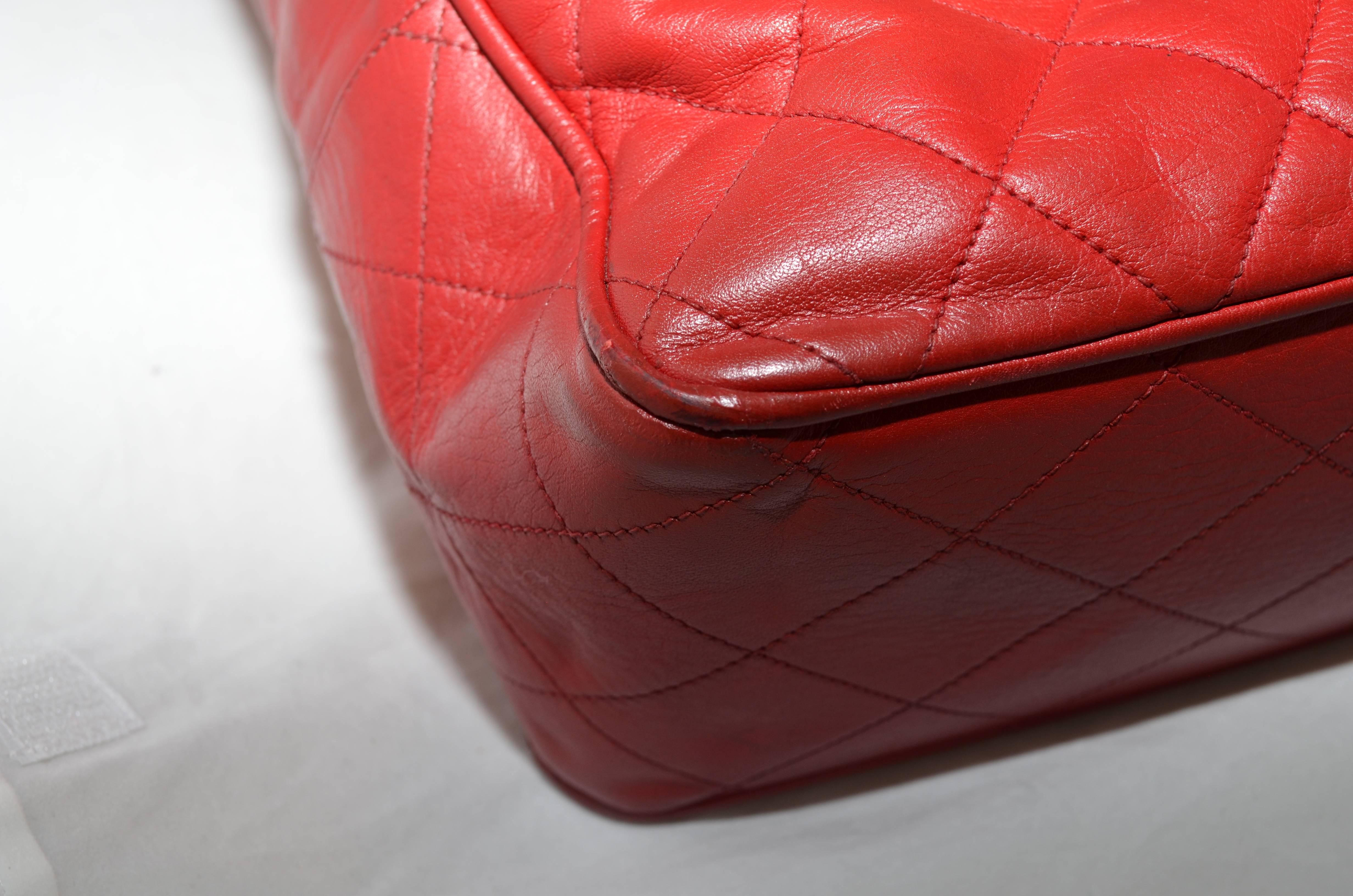 Chanel Red Leather VL Vintage Tote  3