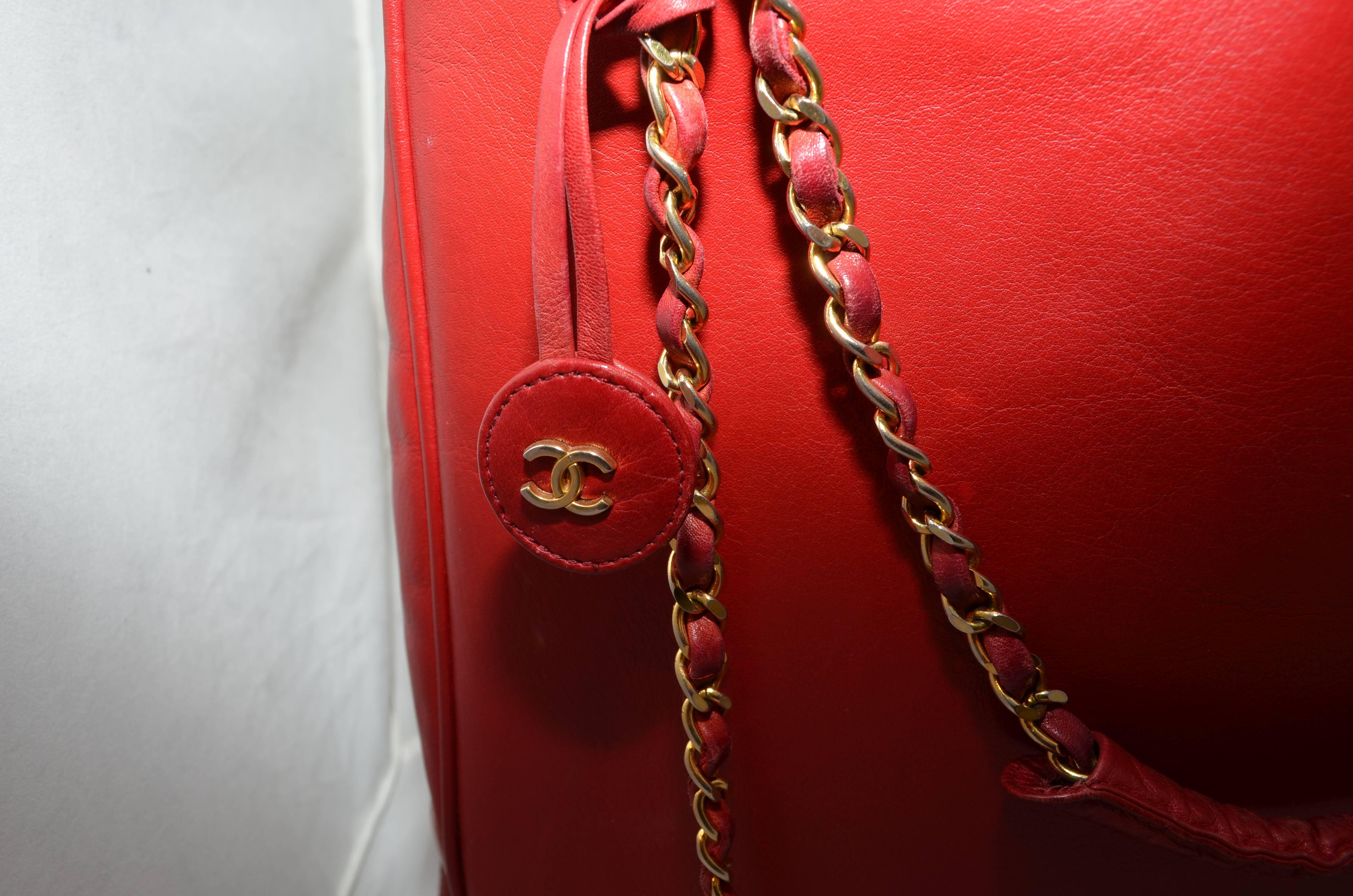 Chanel Red Leather VL Vintage Tote  2