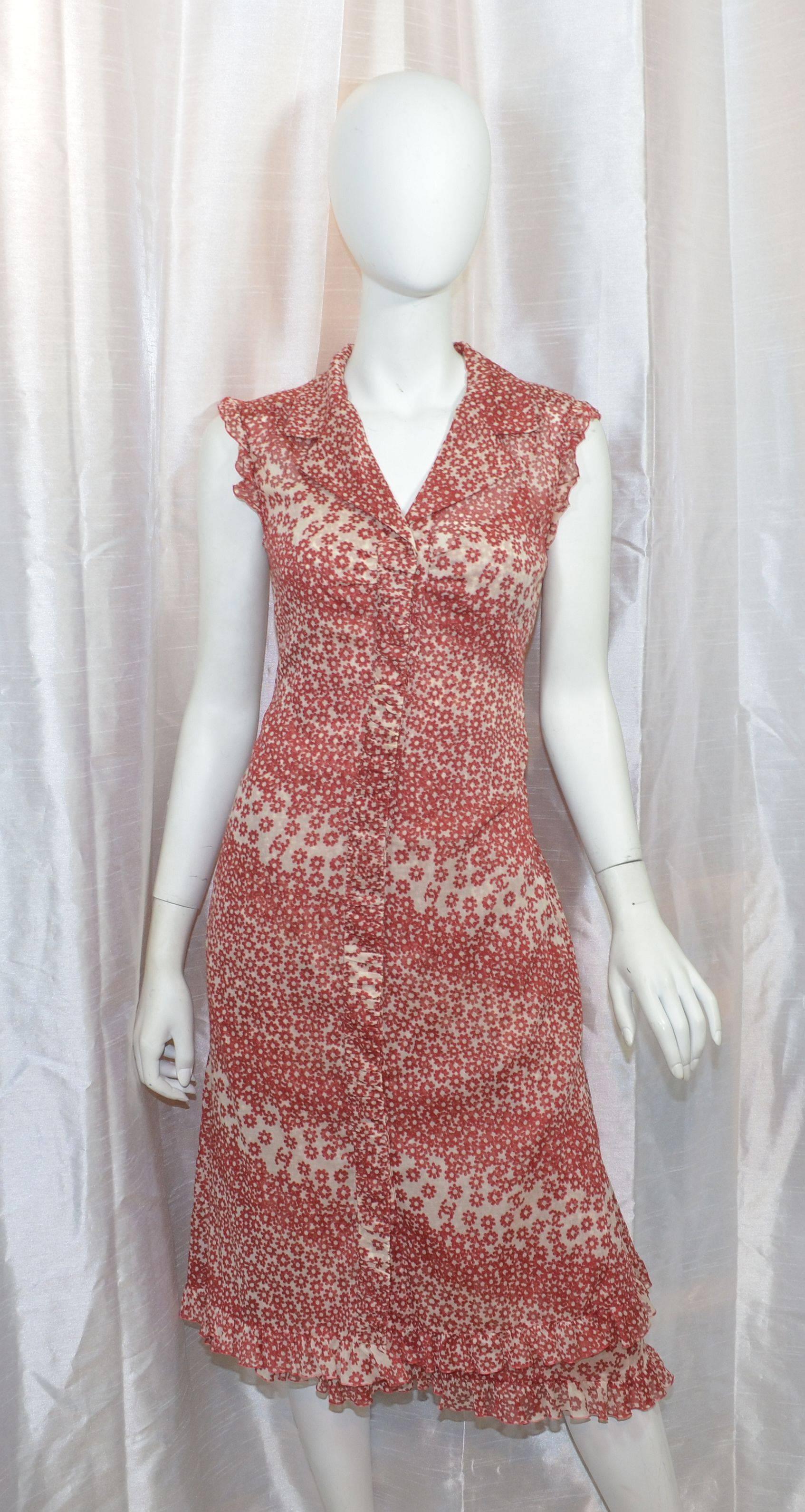 Pink Chanel 2003 Spring Floral Print Cotton Slip Dress & Duster