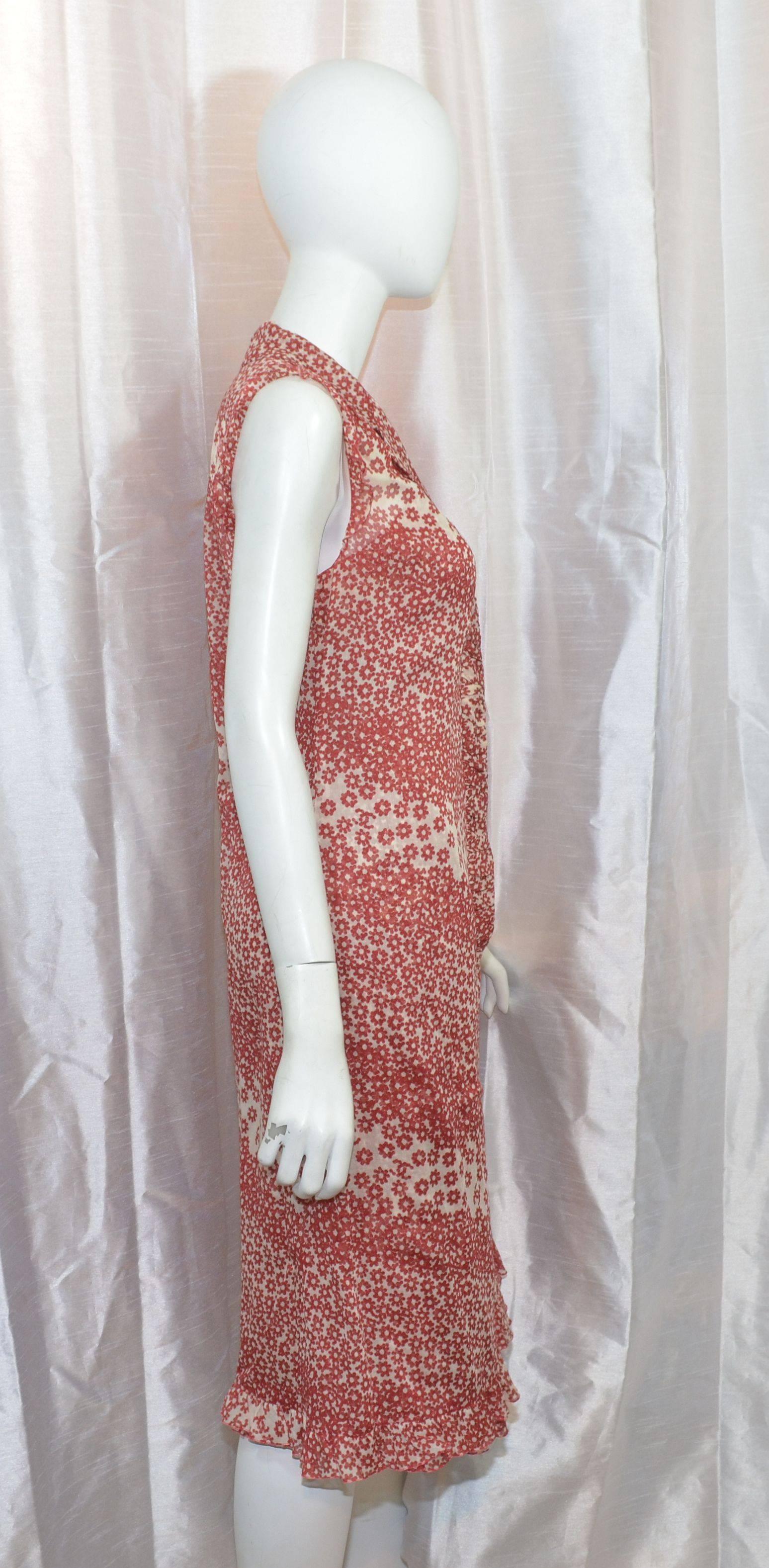 Chanel 2003 Spring Floral Print Cotton Slip Dress & Duster In Excellent Condition In Carmel, CA