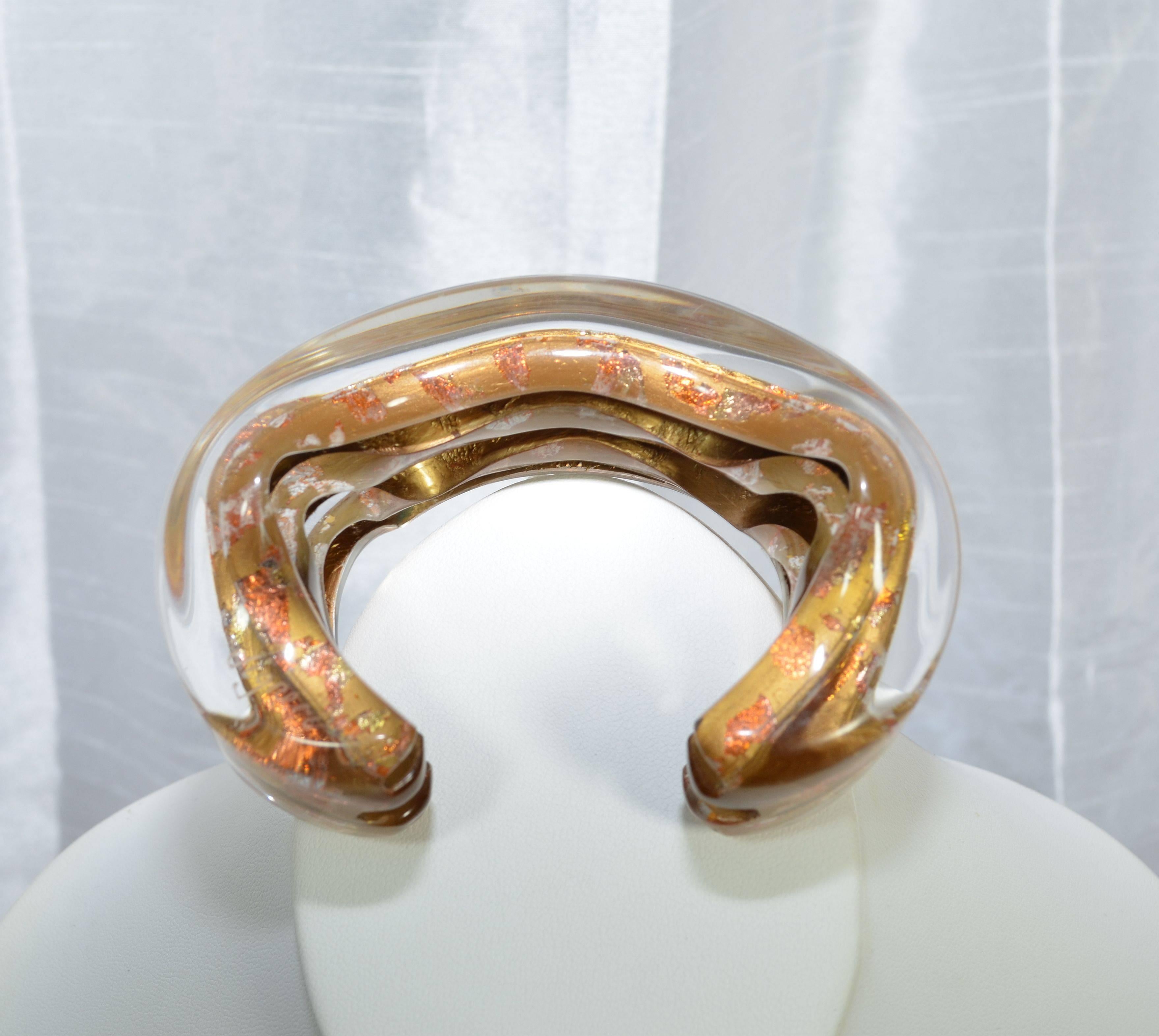 Women's Vigneri Vintage 1980s Reverse Carved Lucite Cuff Bracelet