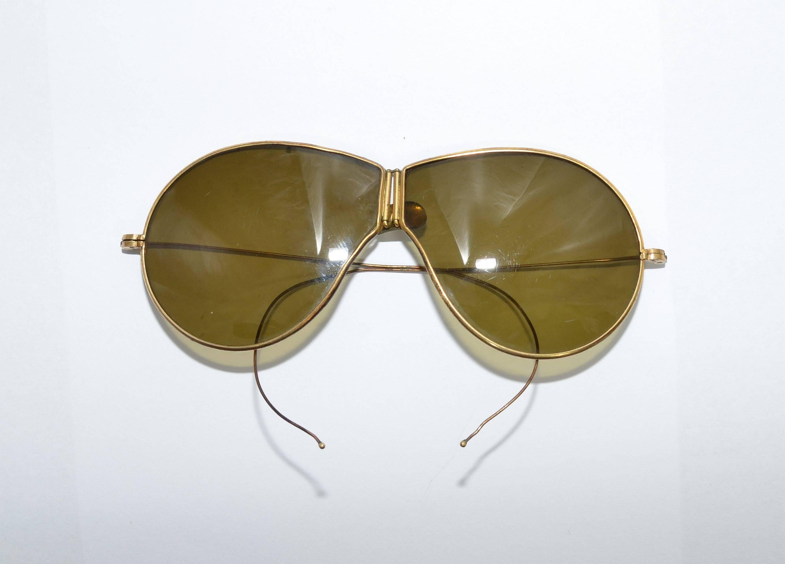 Leyne Vintage 1940's Aviator Flat Lens Folding Sunglasses For Sale at ...
