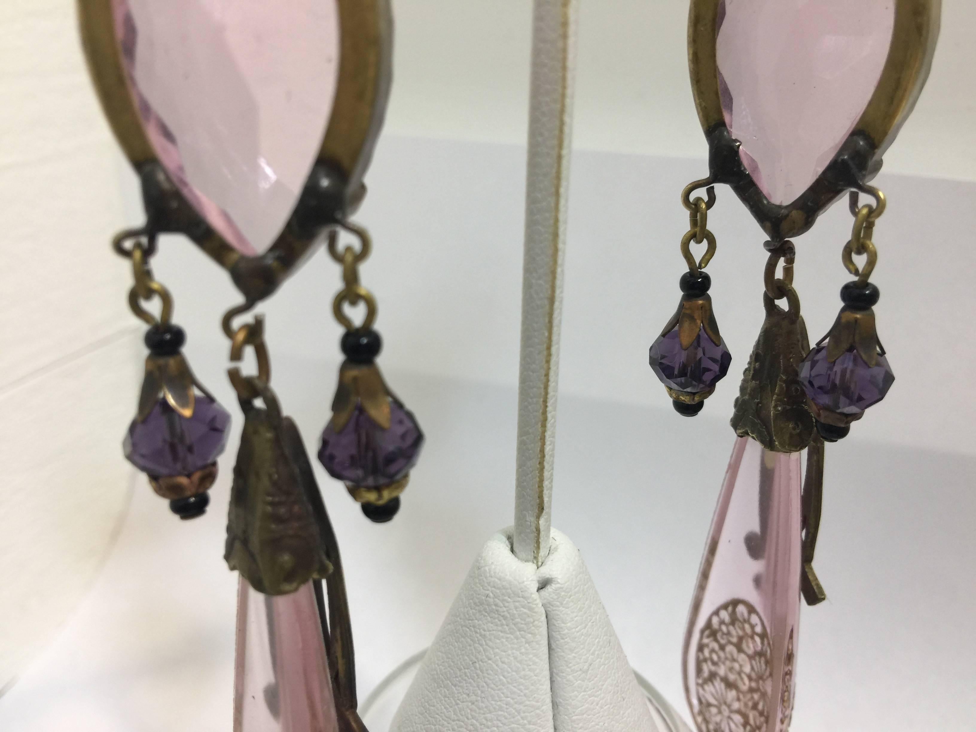 Aesthetic Movement Egyptian inspired 1920's Czech Crystal Drop Chandelier Earrings