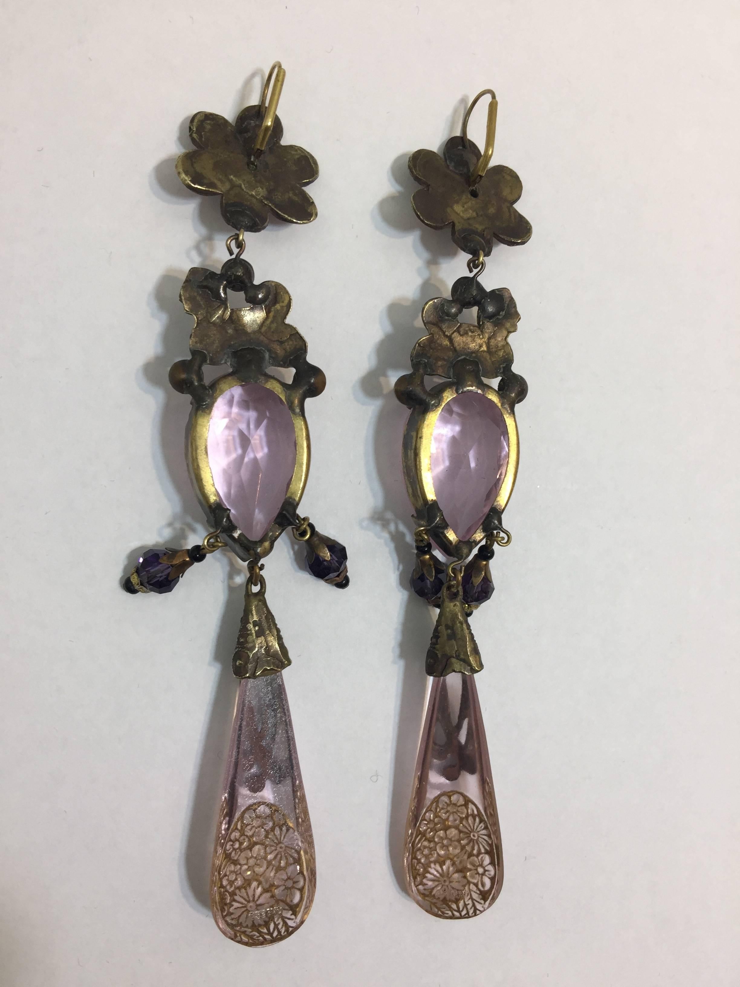 Egyptian inspired 1920's Czech Crystal Drop Chandelier Earrings 3