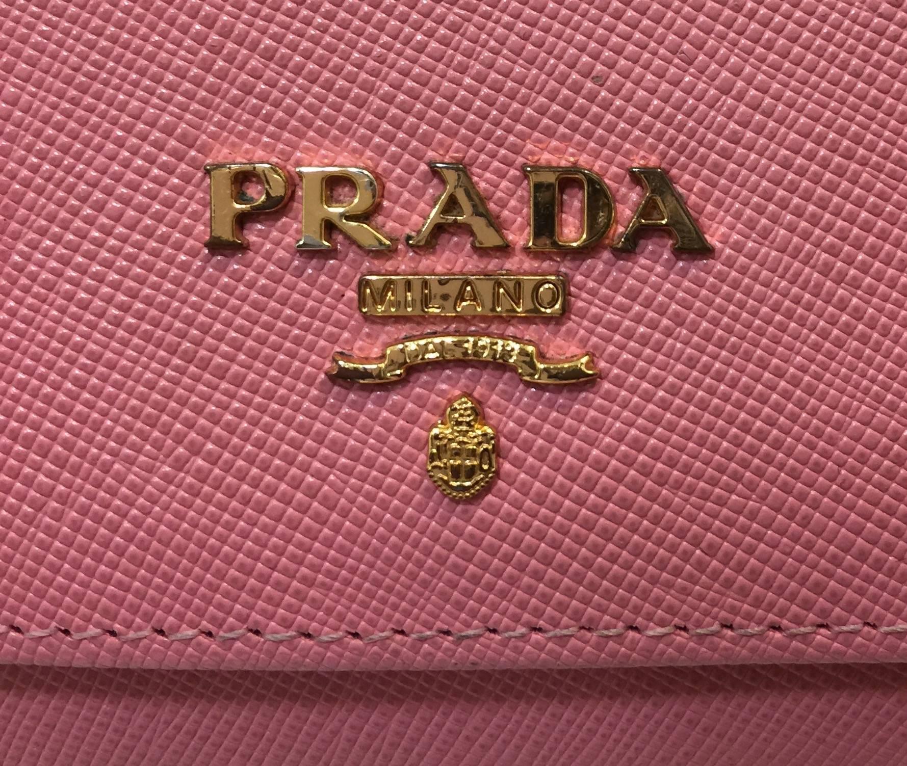 Prada Pink Saffiano Leather Wallet on a Chain  1