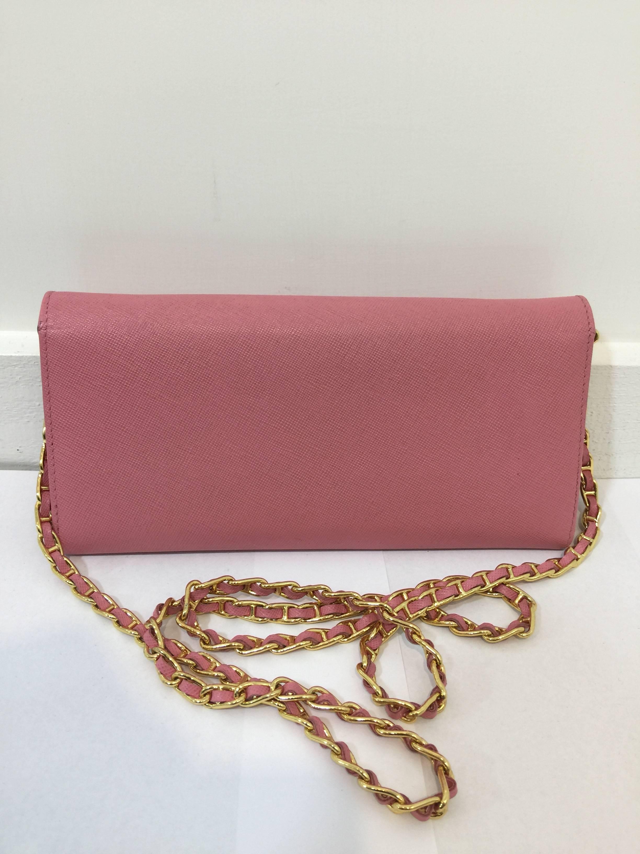 Women's Prada Pink Saffiano Leather Wallet on a Chain 