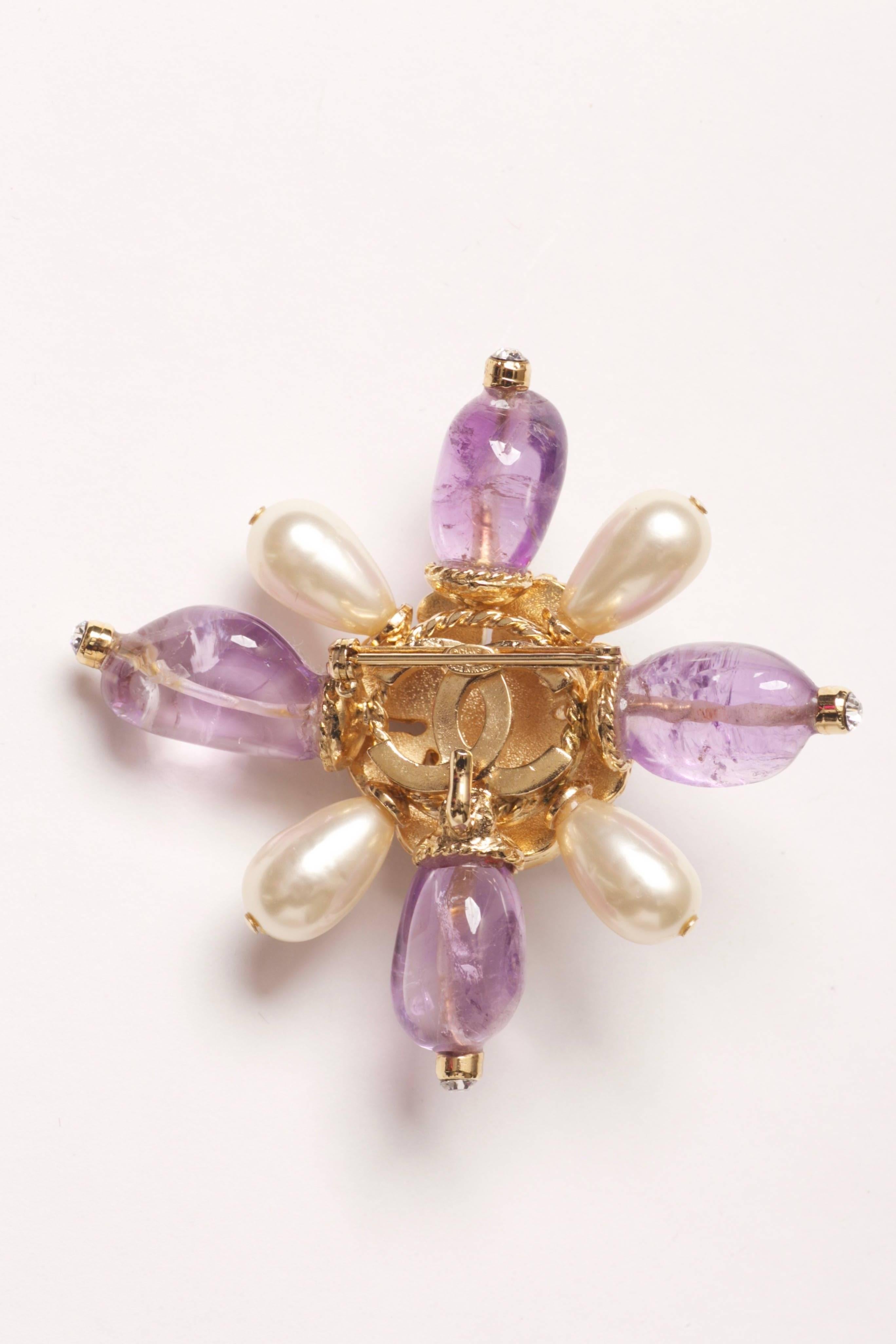 Aesthetic Movement Chanel 2005 Amethyst & Pearl Pendant or Brooch