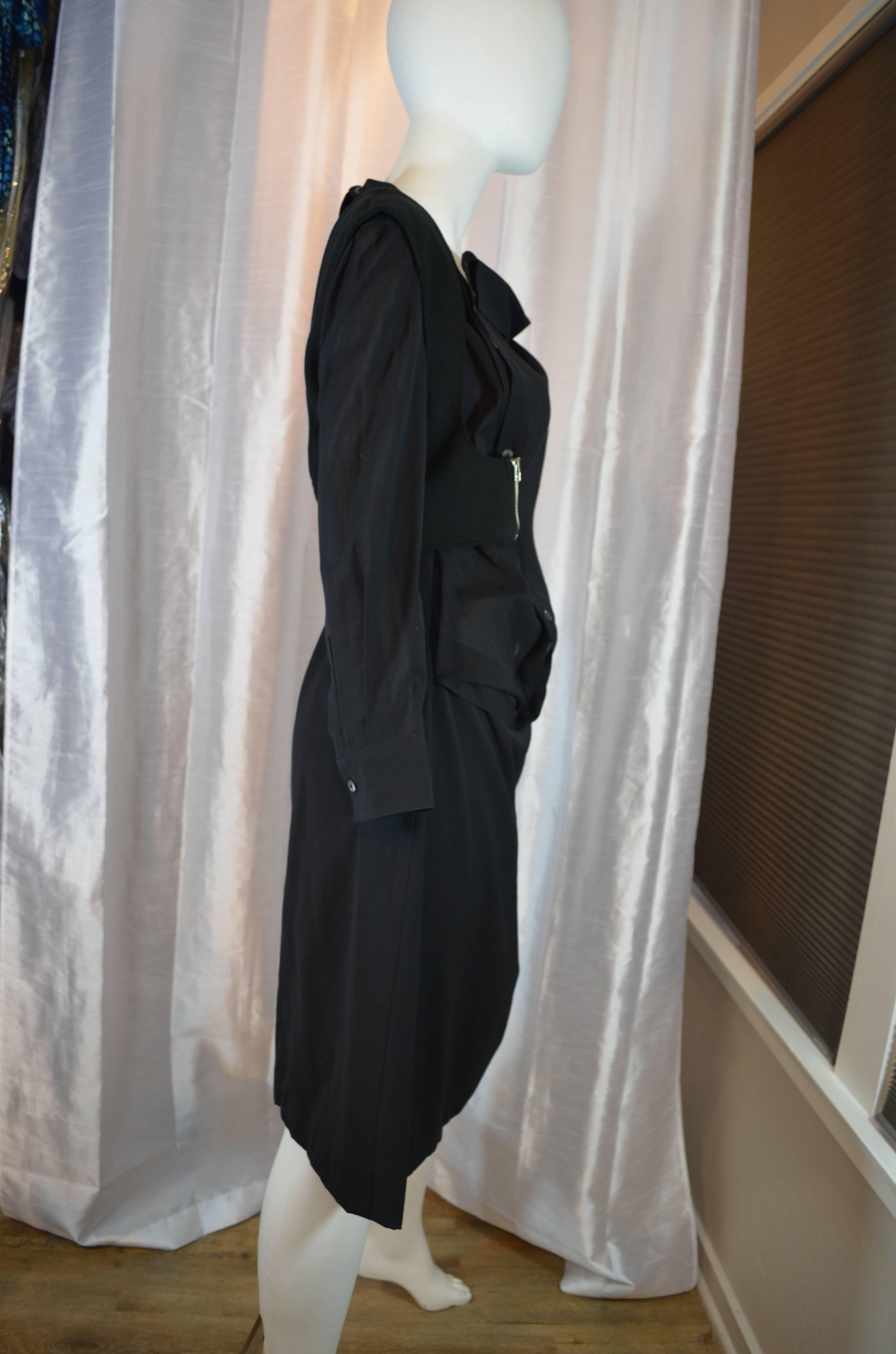 Hussein Chalayan Black Dress with Zippered Vest In Excellent Condition In Carmel, CA