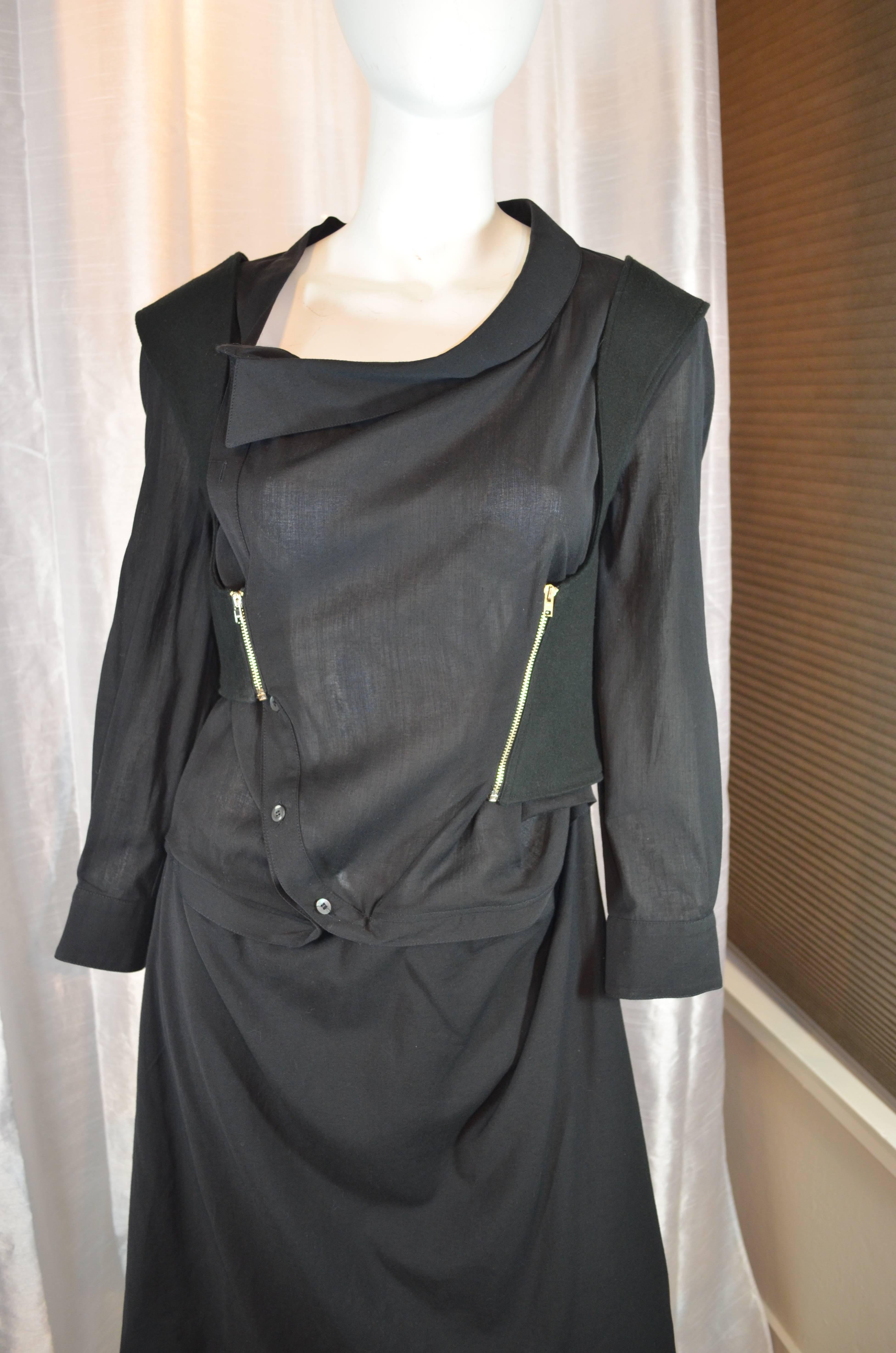 Hussein Chalayan Black Dress with Zippered Vest 3