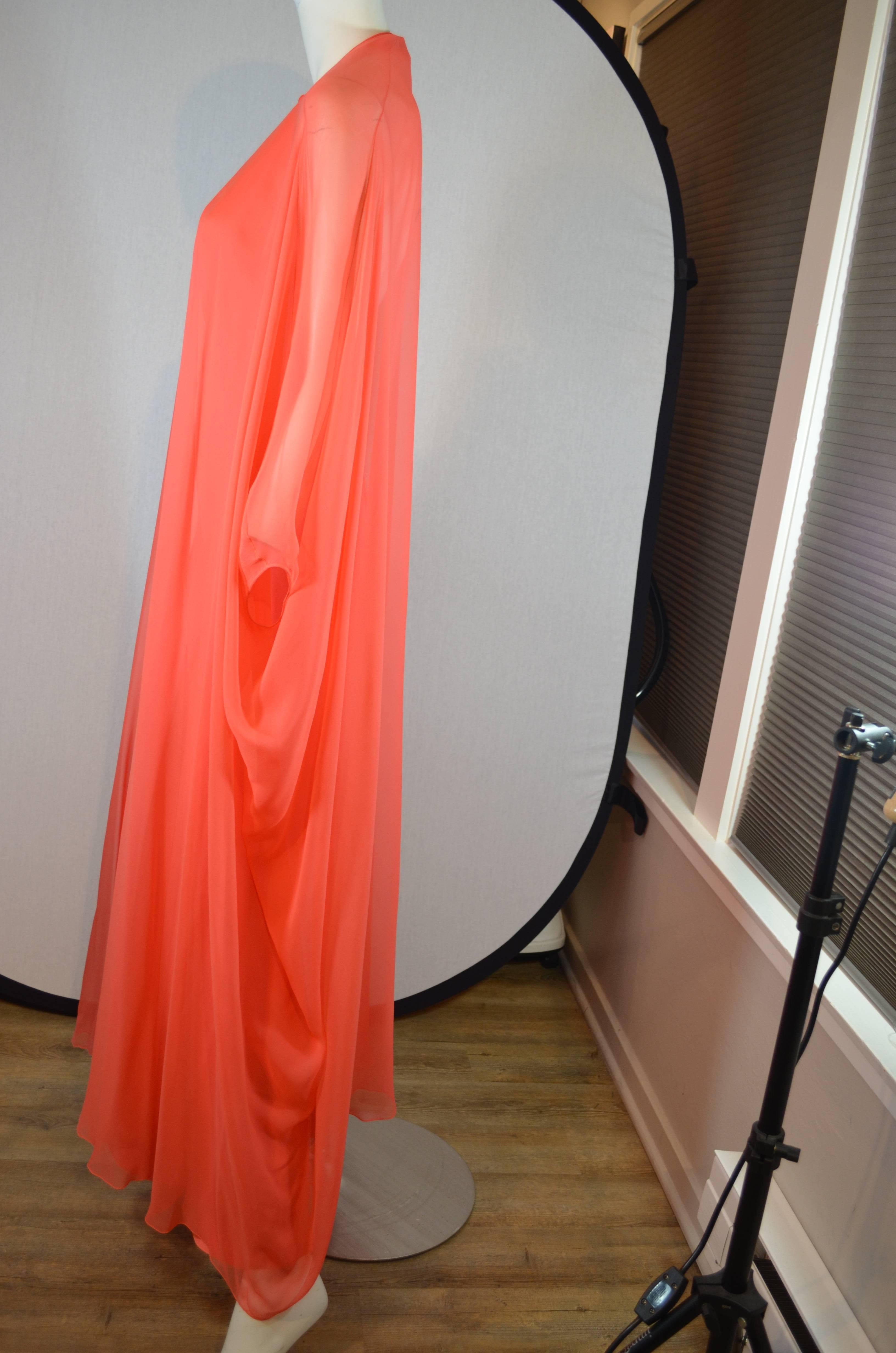 Orange Stavropoulos Coral Halter Gown With Chiffon Cape