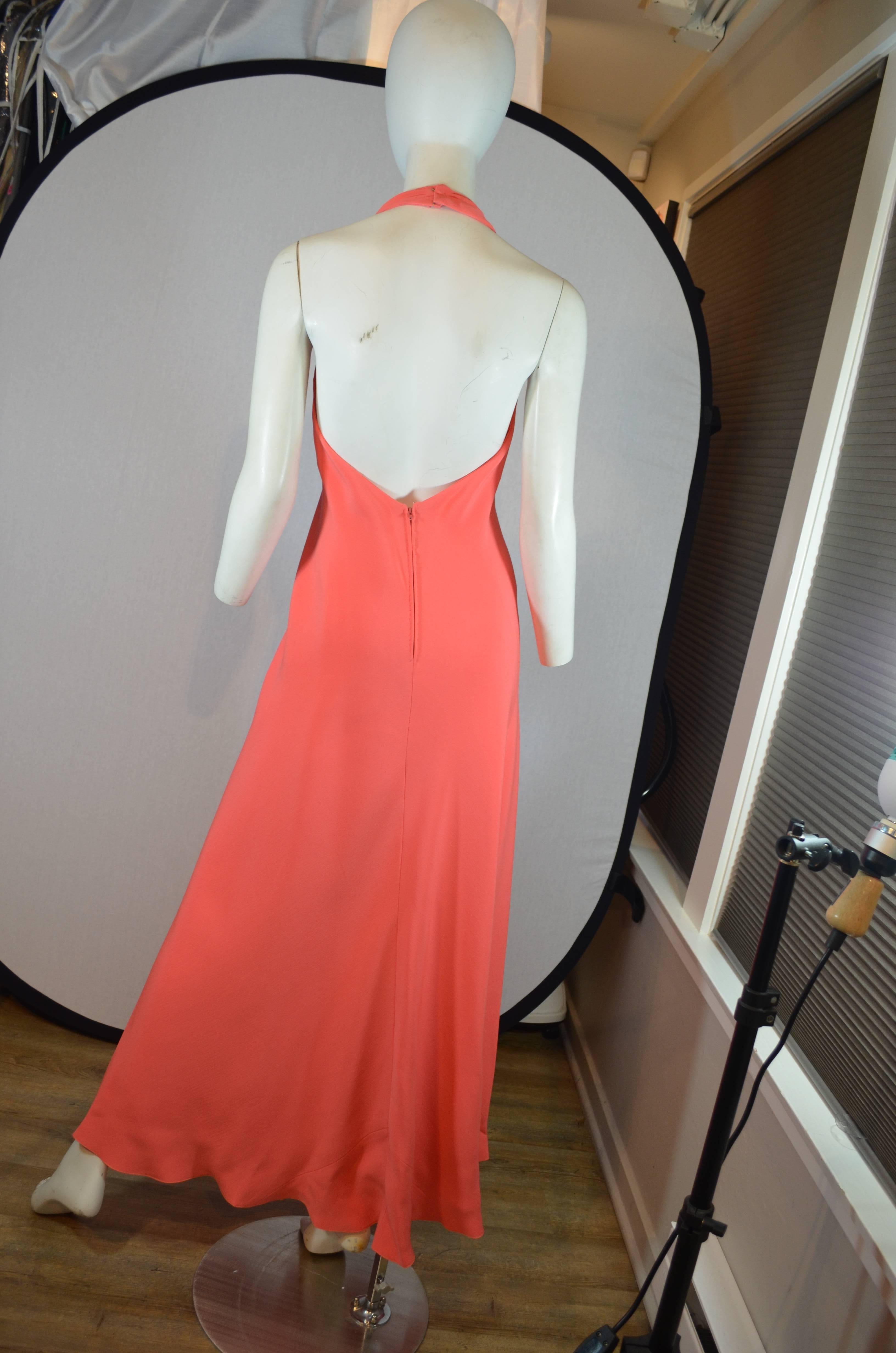 Stavropoulos Coral Halter Gown With Chiffon Cape 2