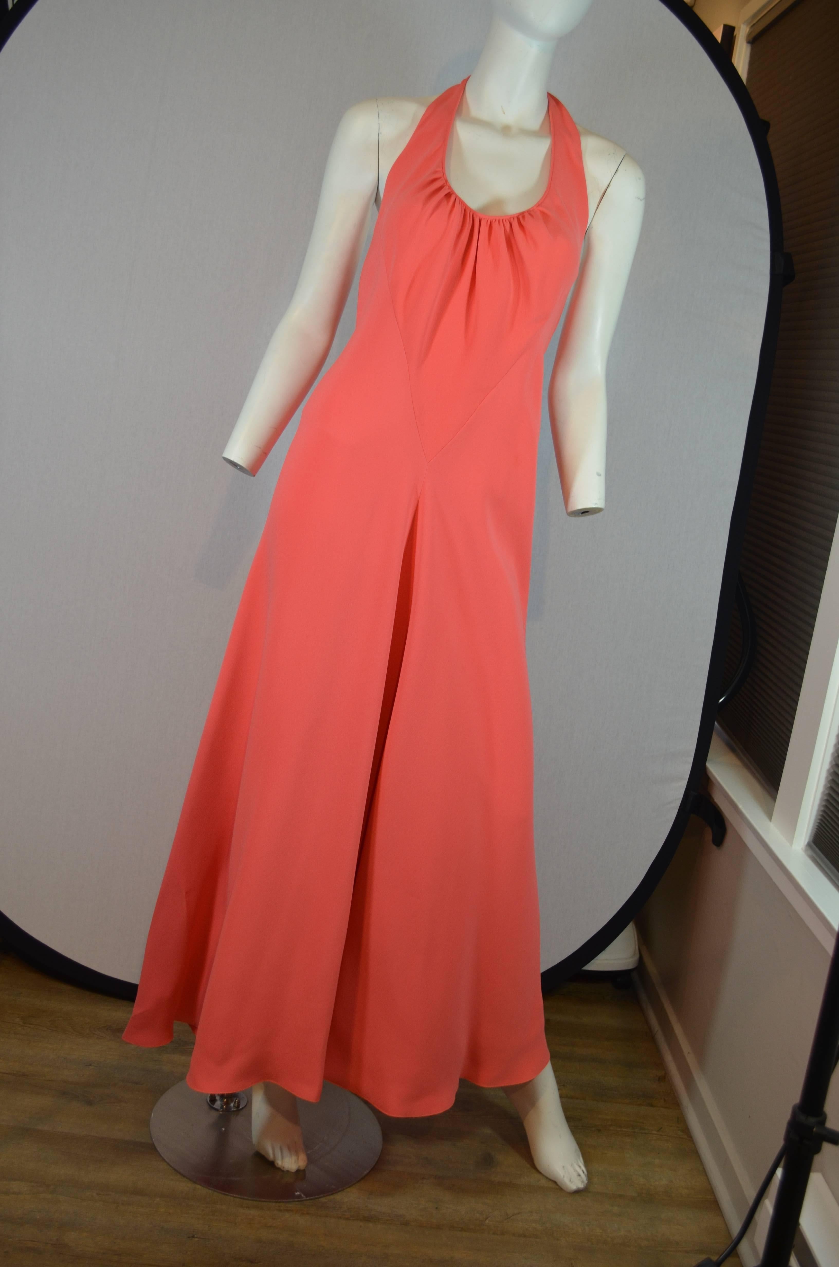 Stavropoulos Coral Halter Gown With Chiffon Cape 2