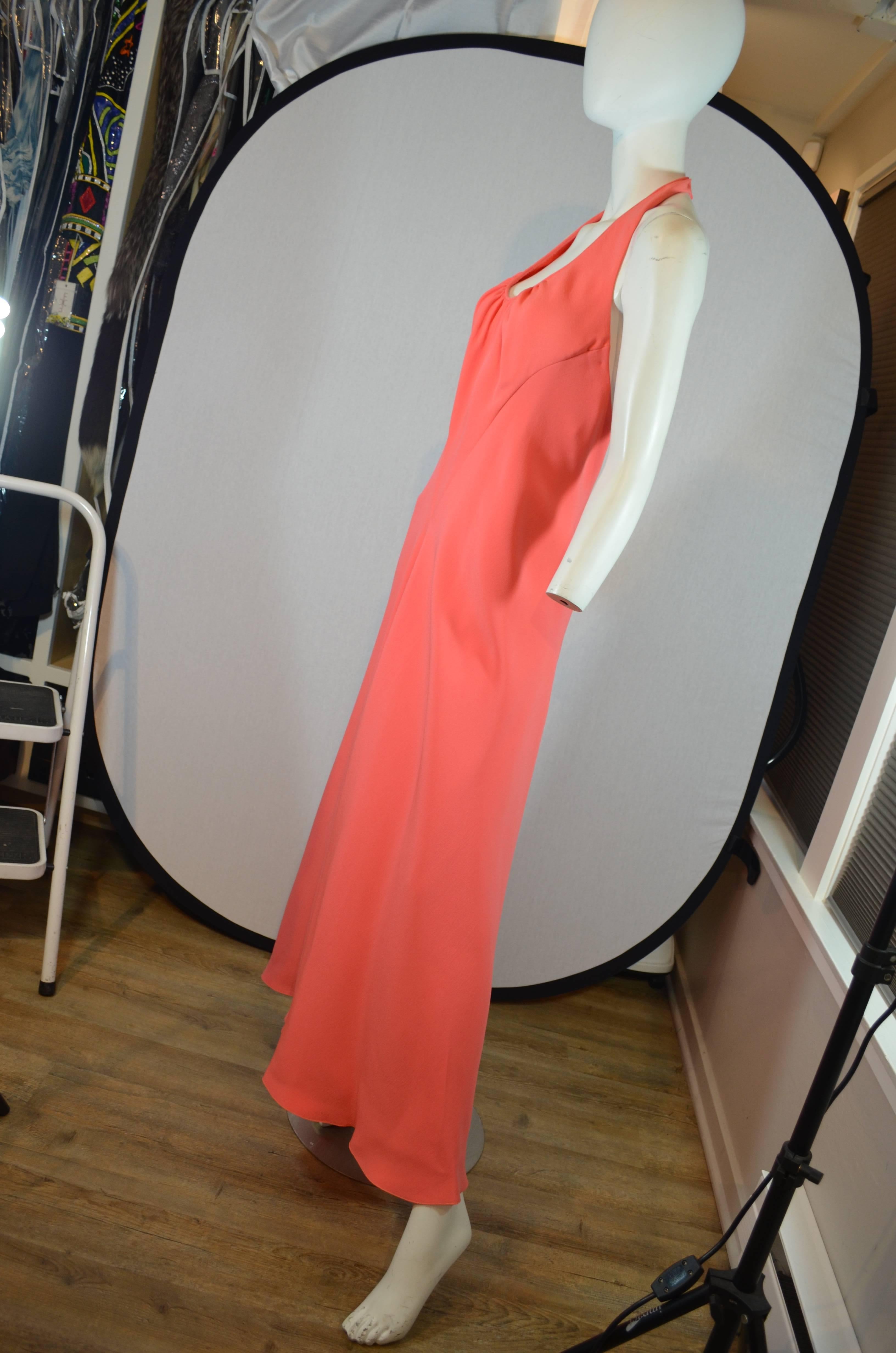 Stavropoulos Coral Halter Gown With Chiffon Cape 4