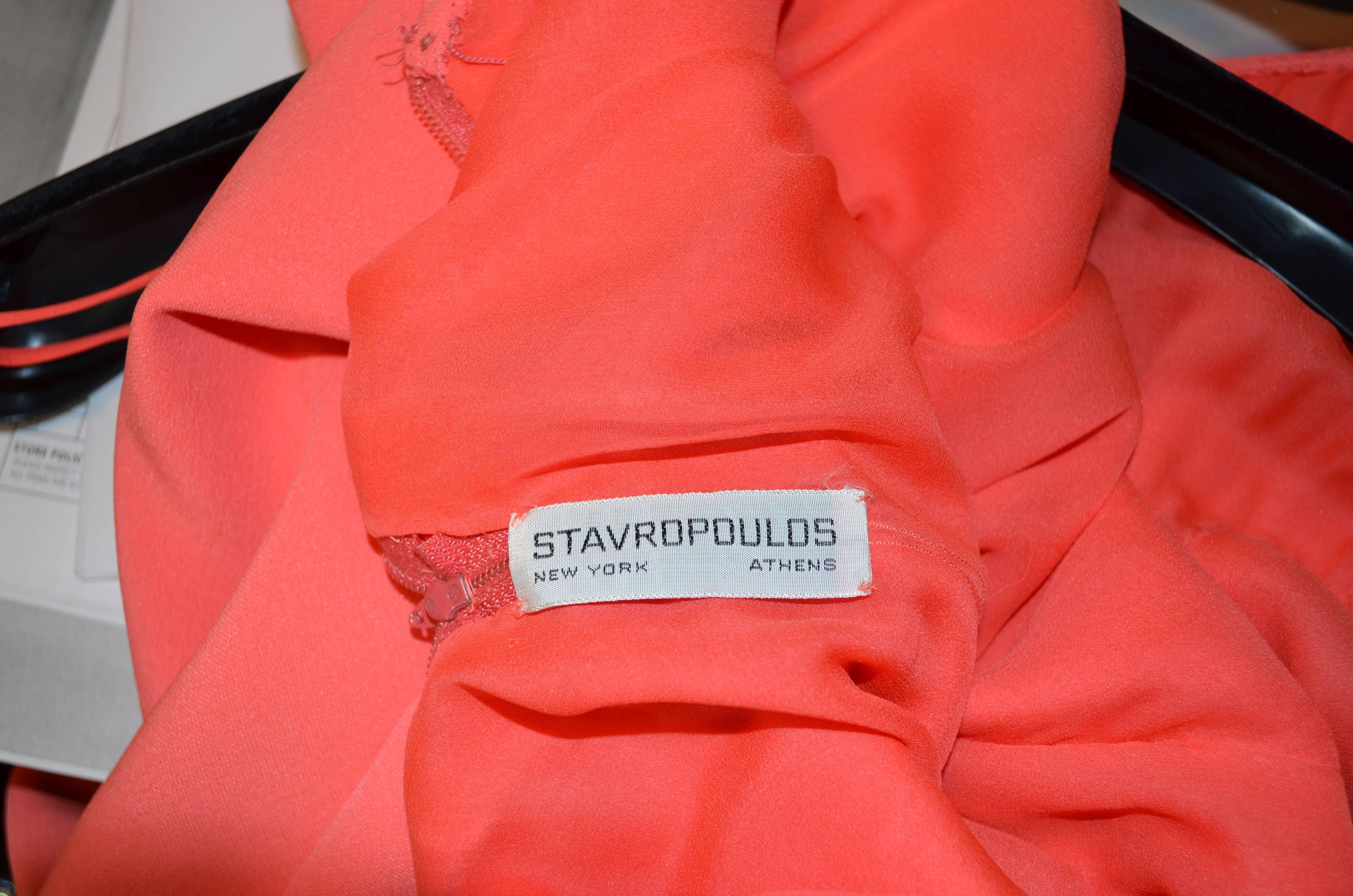 Stavropoulos Coral Halter Gown With Chiffon Cape 5